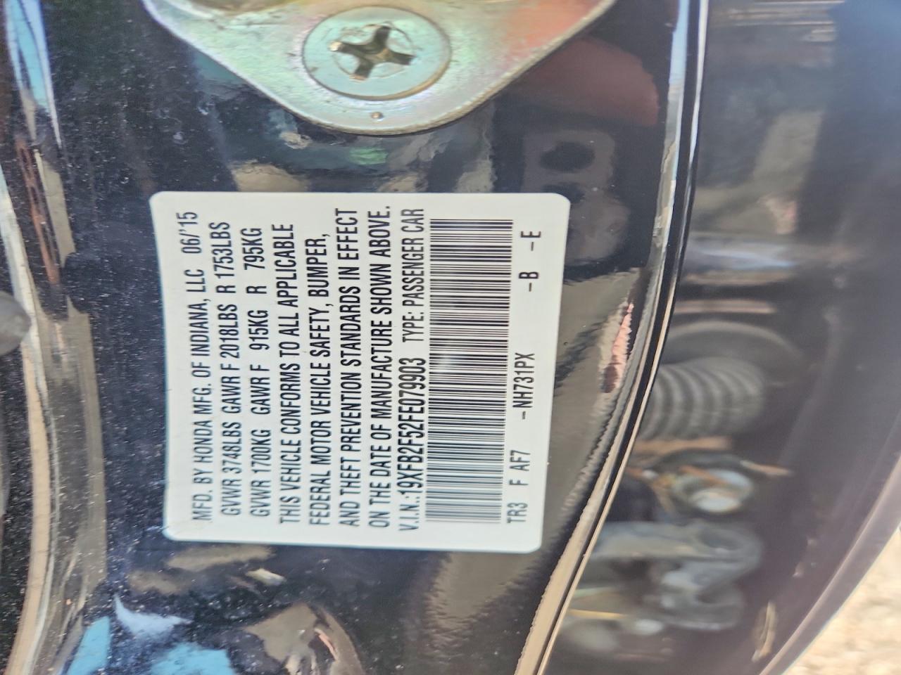 2015 Honda Civic Lx Black vin: 19XFB2F52FE079903