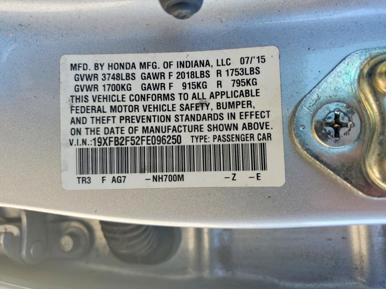 2015 Honda Civic Lx Silver vin: 19XFB2F52FE096250