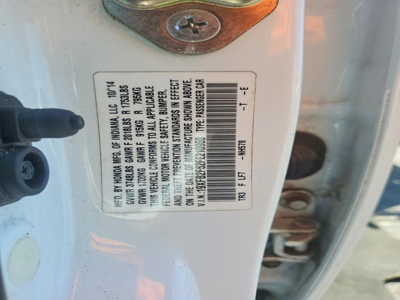 2015 Honda Civic Lx White vin: 19XFB2F52FE210960
