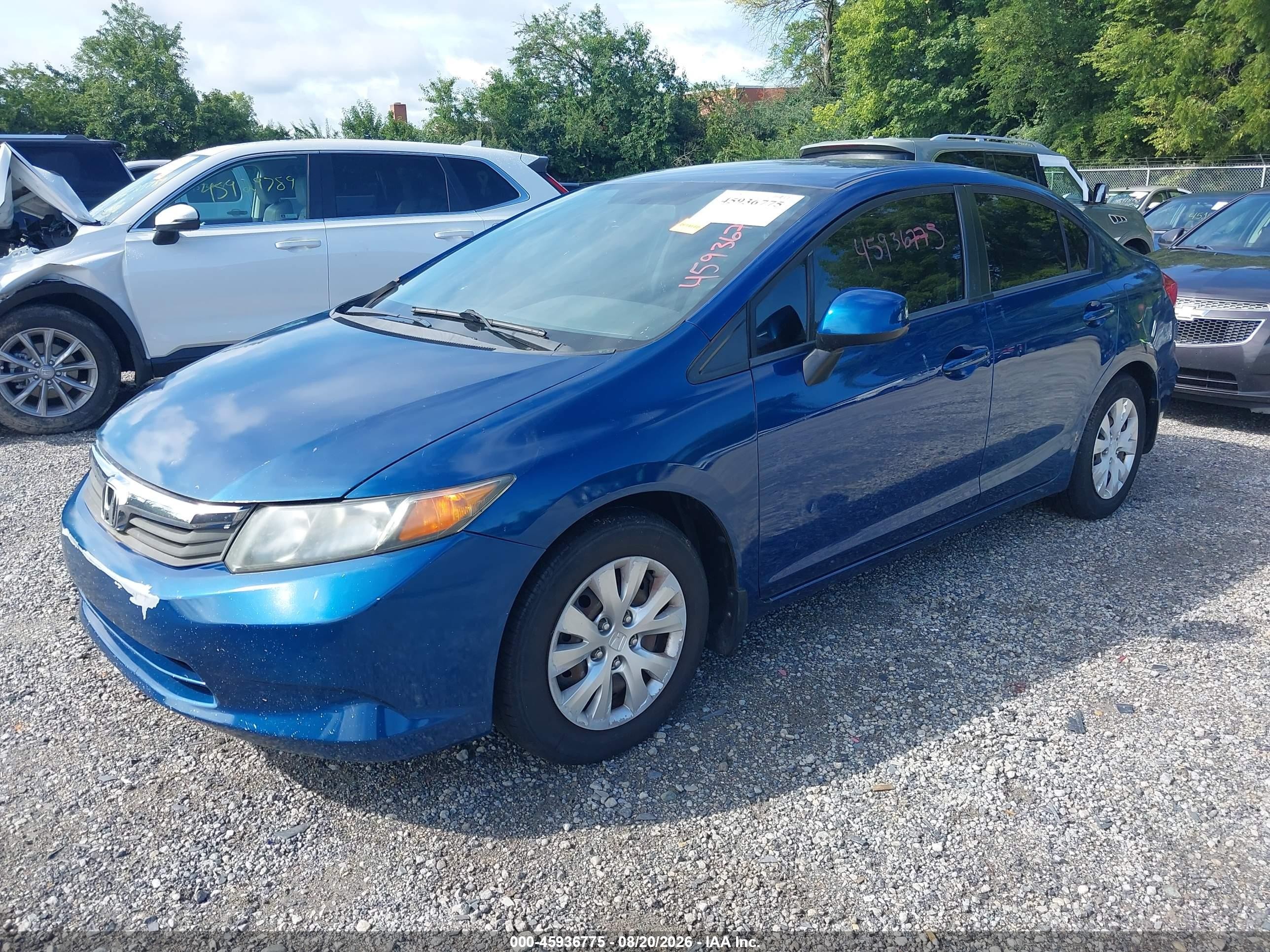 2012 Honda Civic Lx Blue vin: 19XFB2F53CE001349