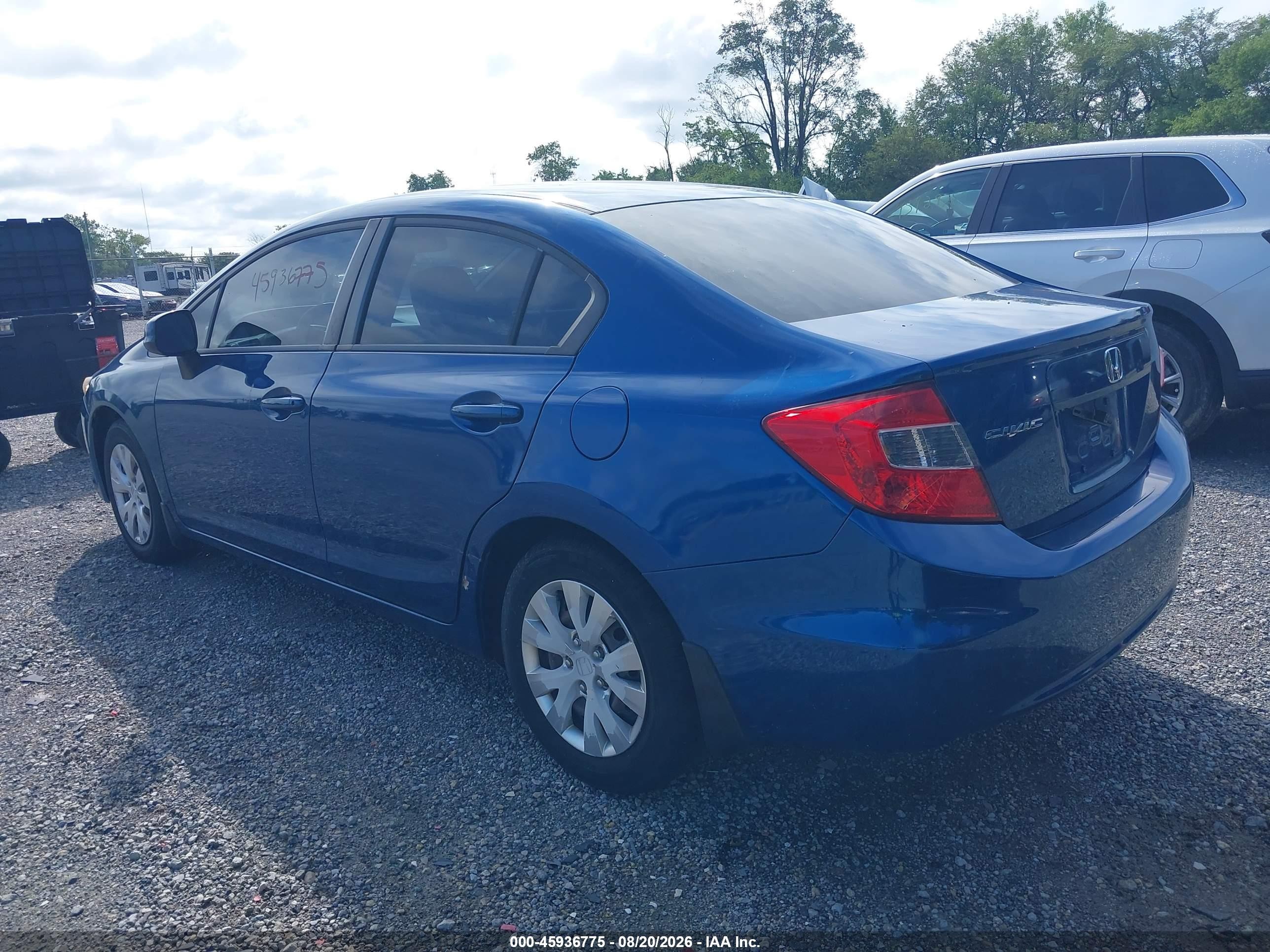 2012 Honda Civic Lx Blue vin: 19XFB2F53CE001349