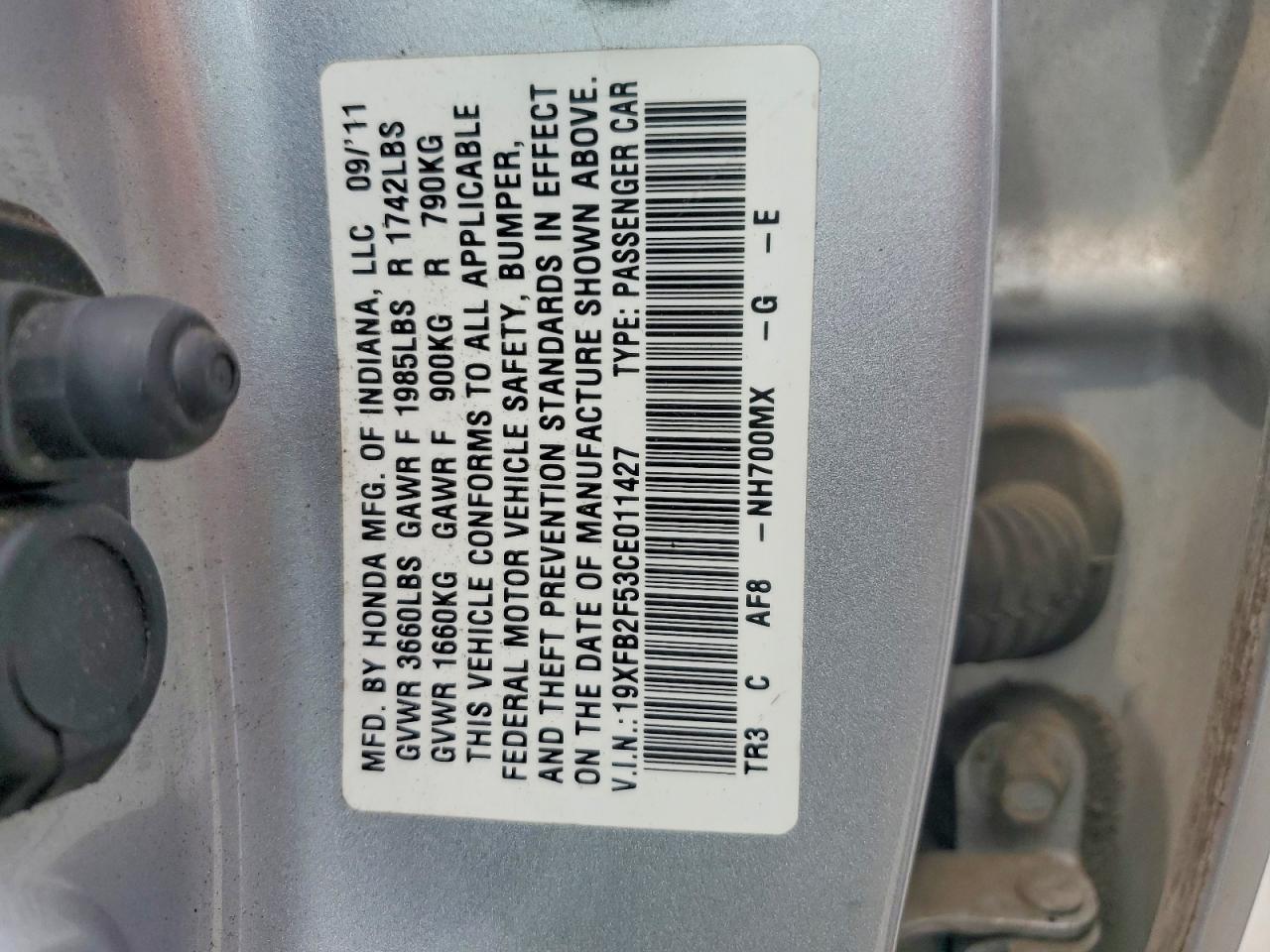 2012 Honda Civic Lx Серебряный vin: 19XFB2F53CE011427