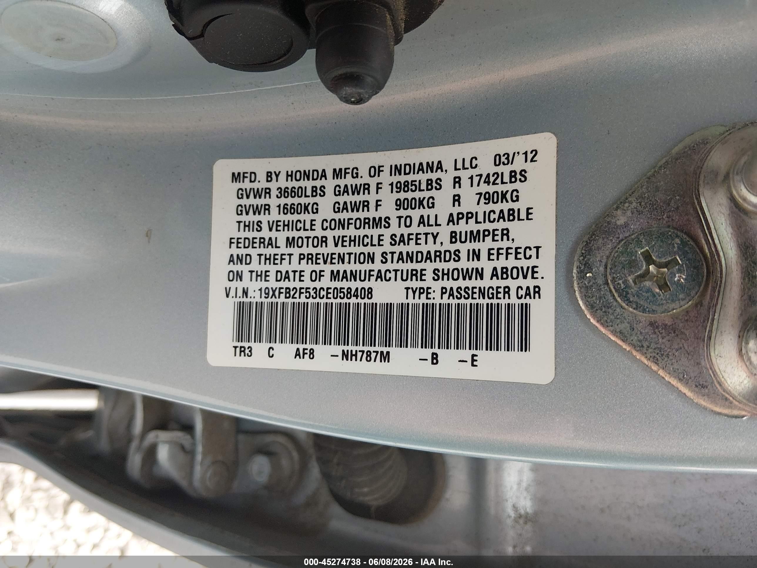 2012 Honda Civic Lx Silver vin: 19XFB2F53CE058408