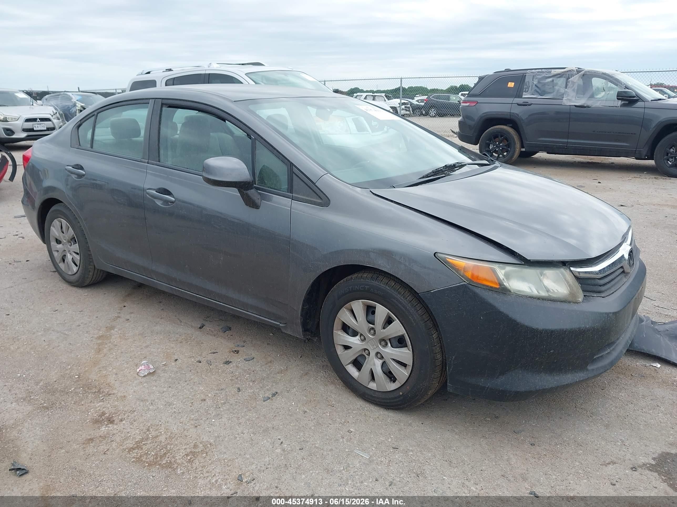 2012 Honda Civic Lx Gray vin: 19XFB2F53CE076133