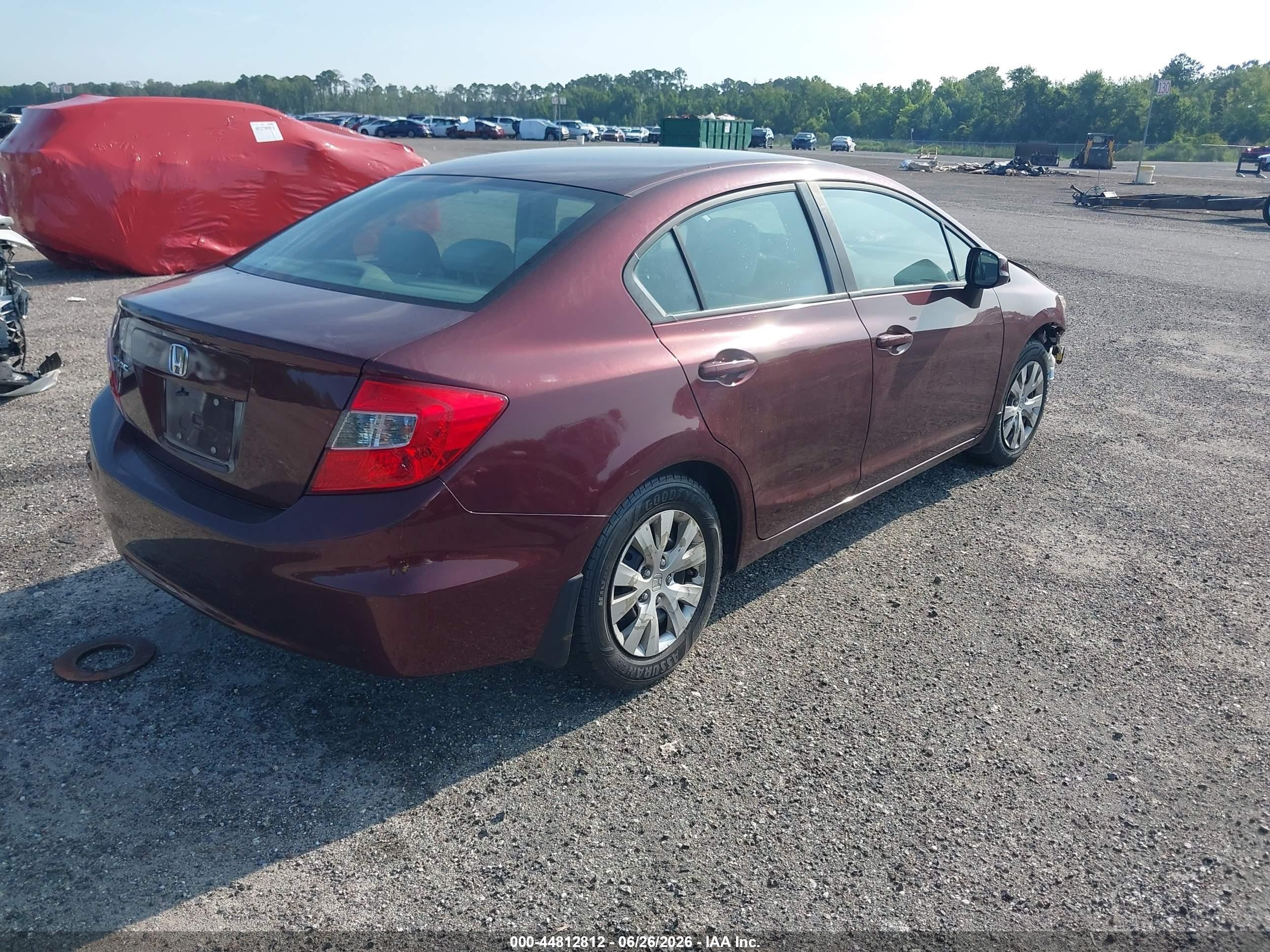 2012 Honda Civic Lx Maroon vin: 19XFB2F53CE084720