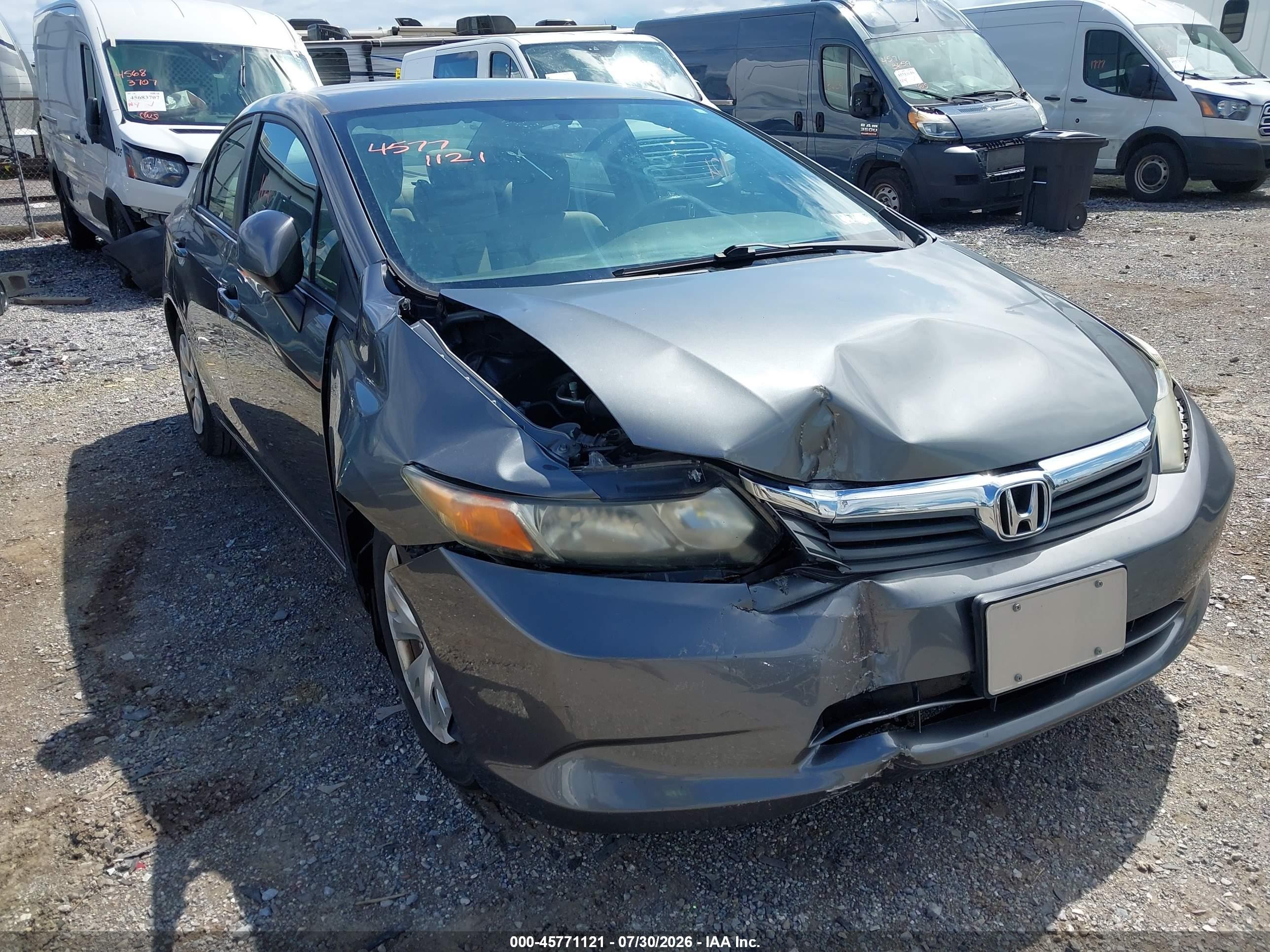 2012 Honda Civic Lx Gray vin: 19XFB2F53CE085480