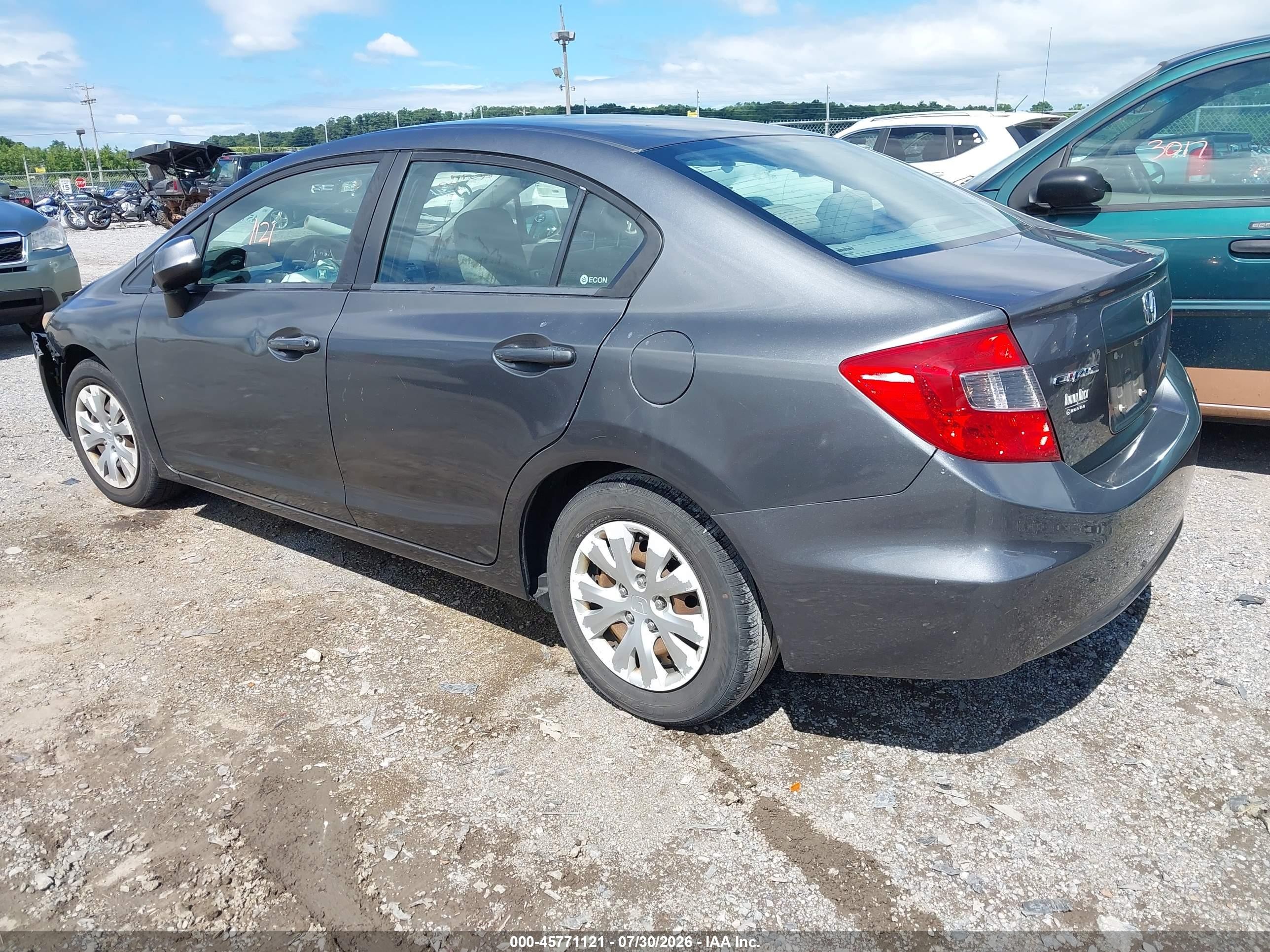 2012 Honda Civic Lx Gray vin: 19XFB2F53CE085480