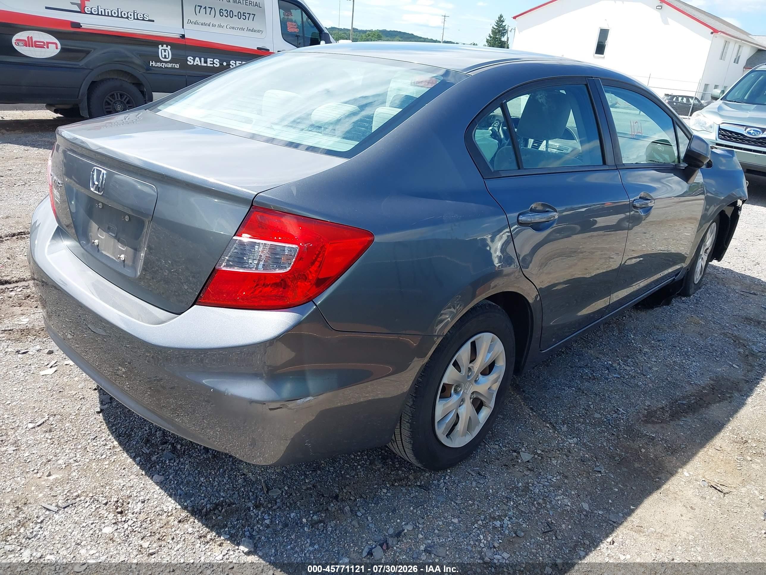 2012 Honda Civic Lx Gray vin: 19XFB2F53CE085480