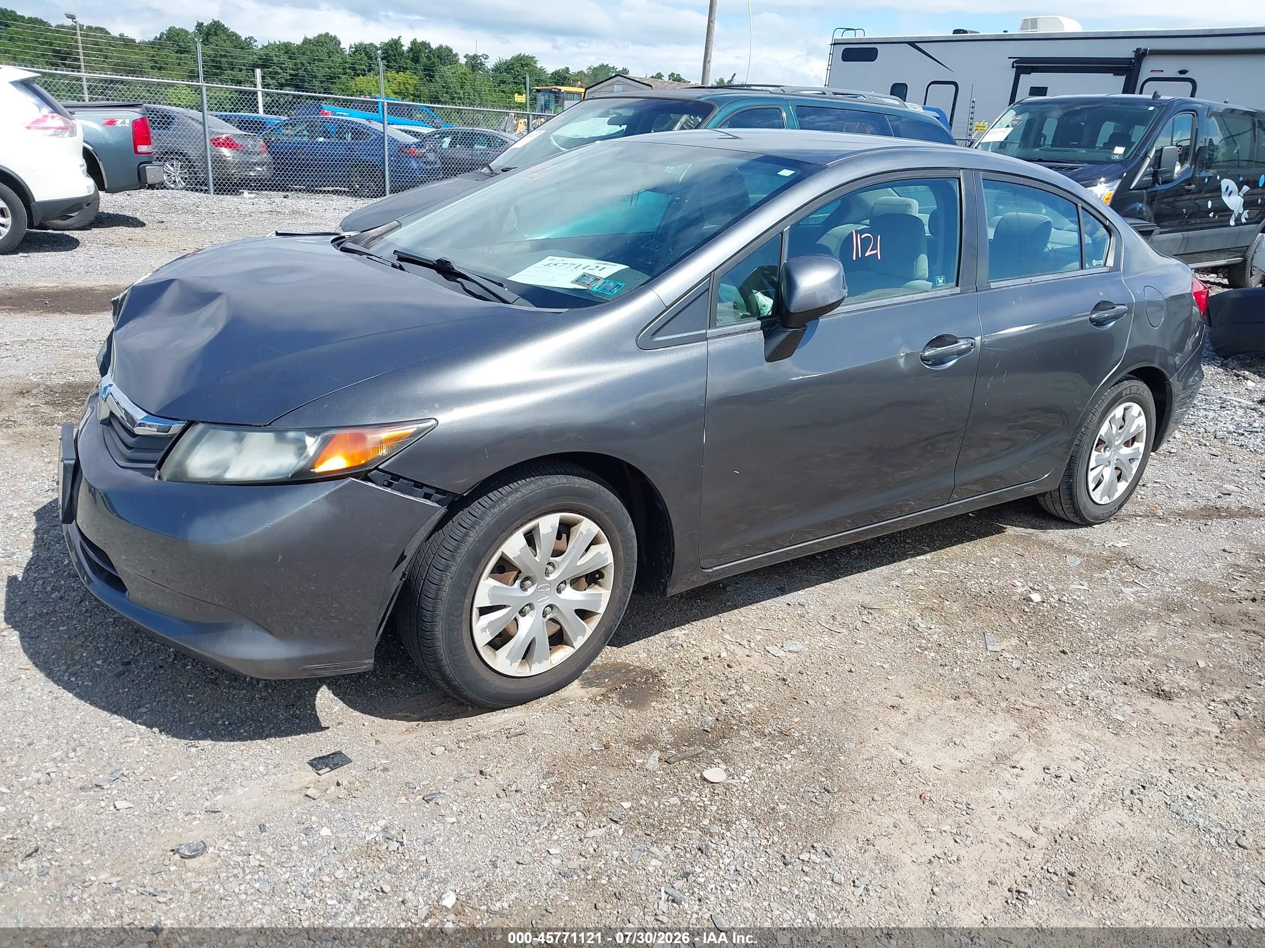2012 Honda Civic Lx Gray vin: 19XFB2F53CE085480