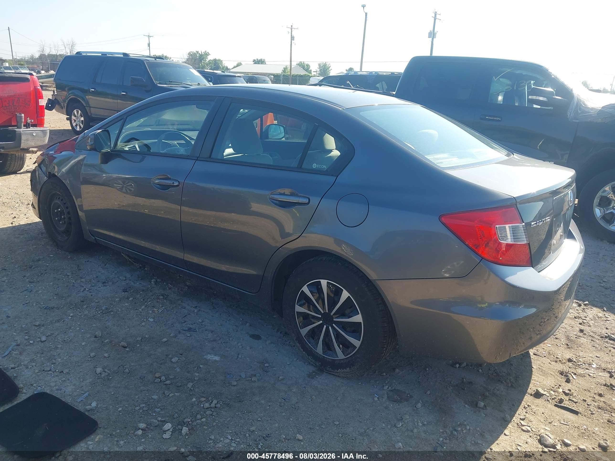 2012 Honda Civic Lx Gray vin: 19XFB2F53CE098388