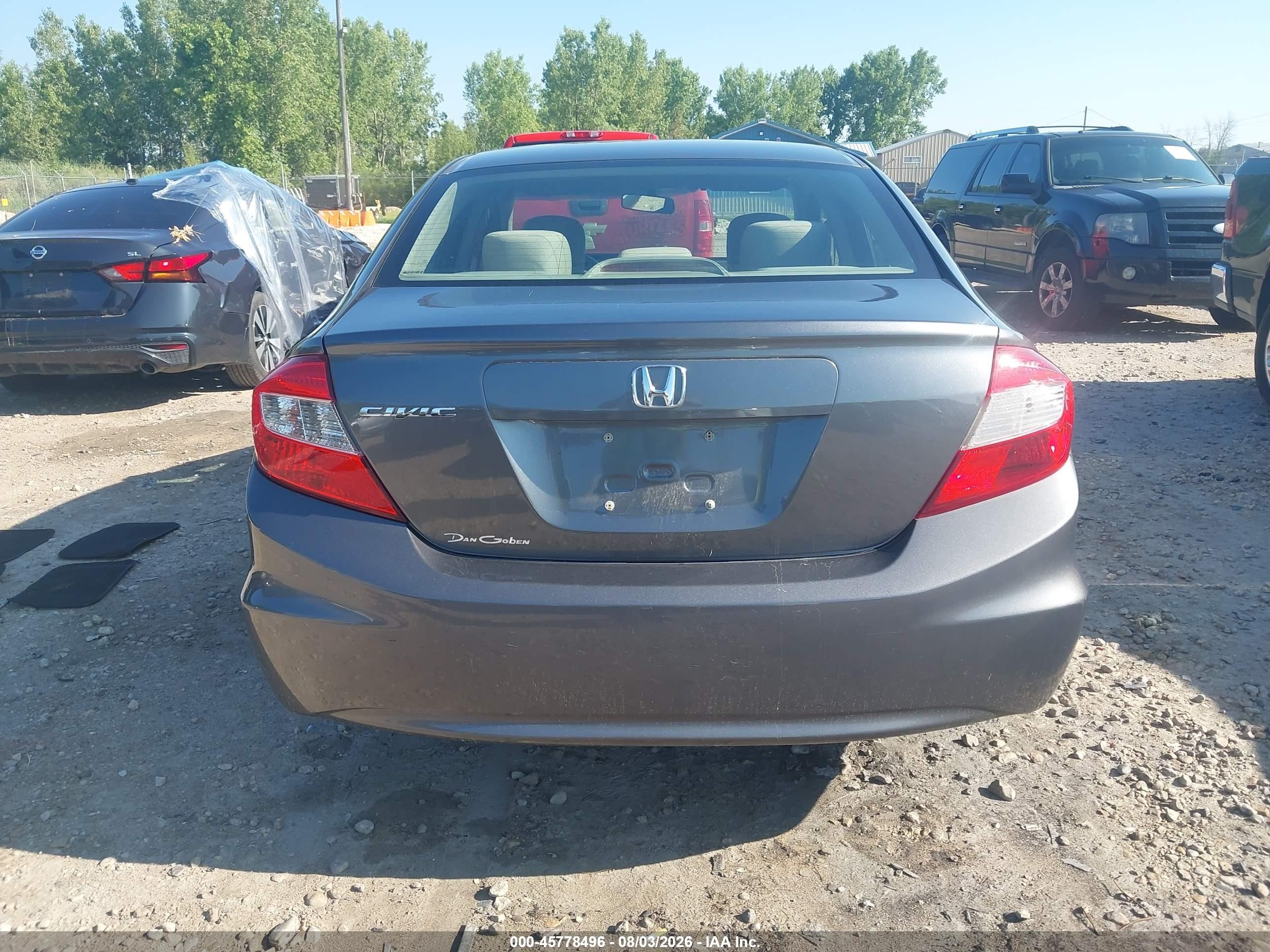 2012 Honda Civic Lx Gray vin: 19XFB2F53CE098388