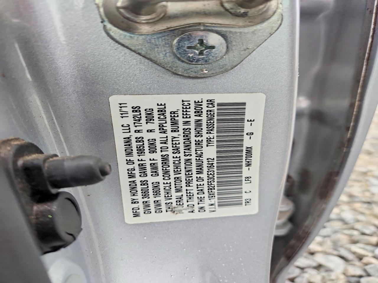 2012 Honda Civic Lx Серебряный vin: 19XFB2F53CE316412