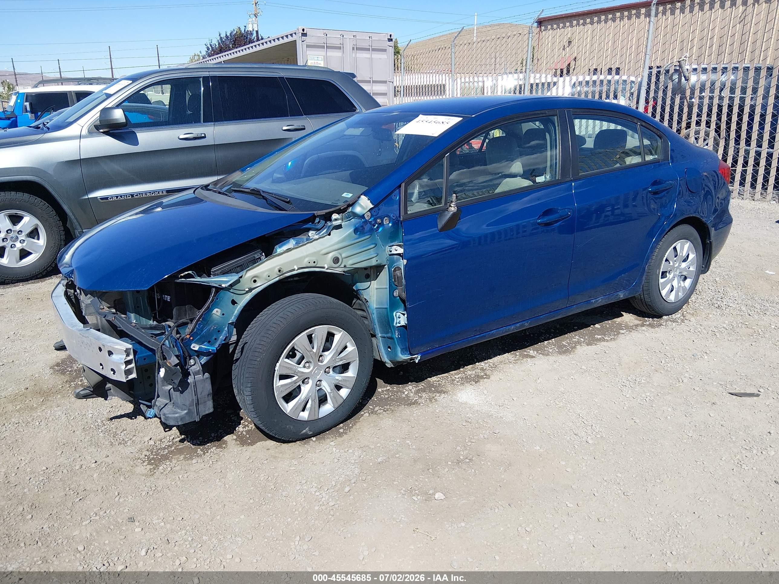 2012 Honda Civic Lx Blue vin: 19XFB2F53CE345750