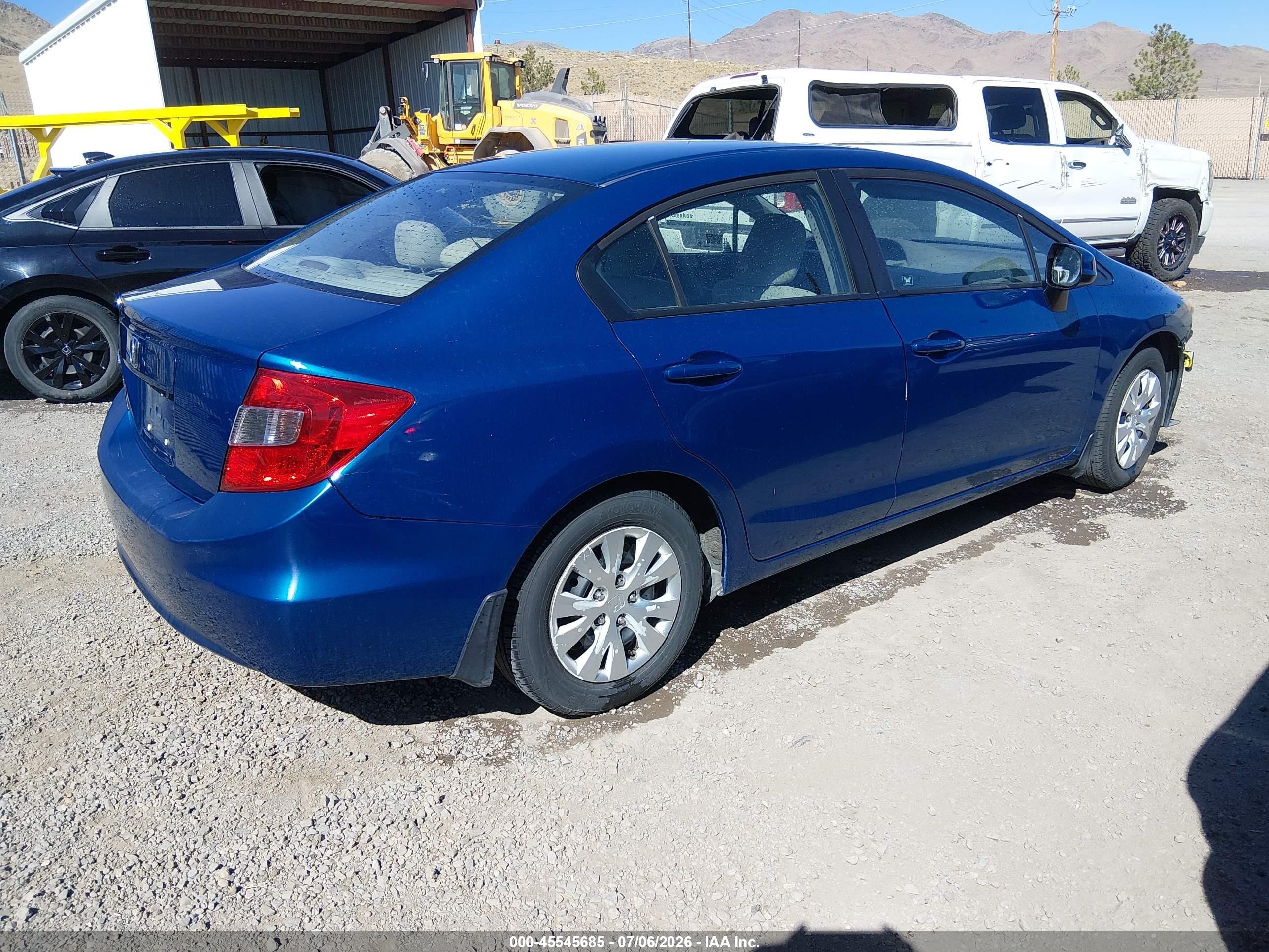 2012 Honda Civic Lx Blue vin: 19XFB2F53CE345750
