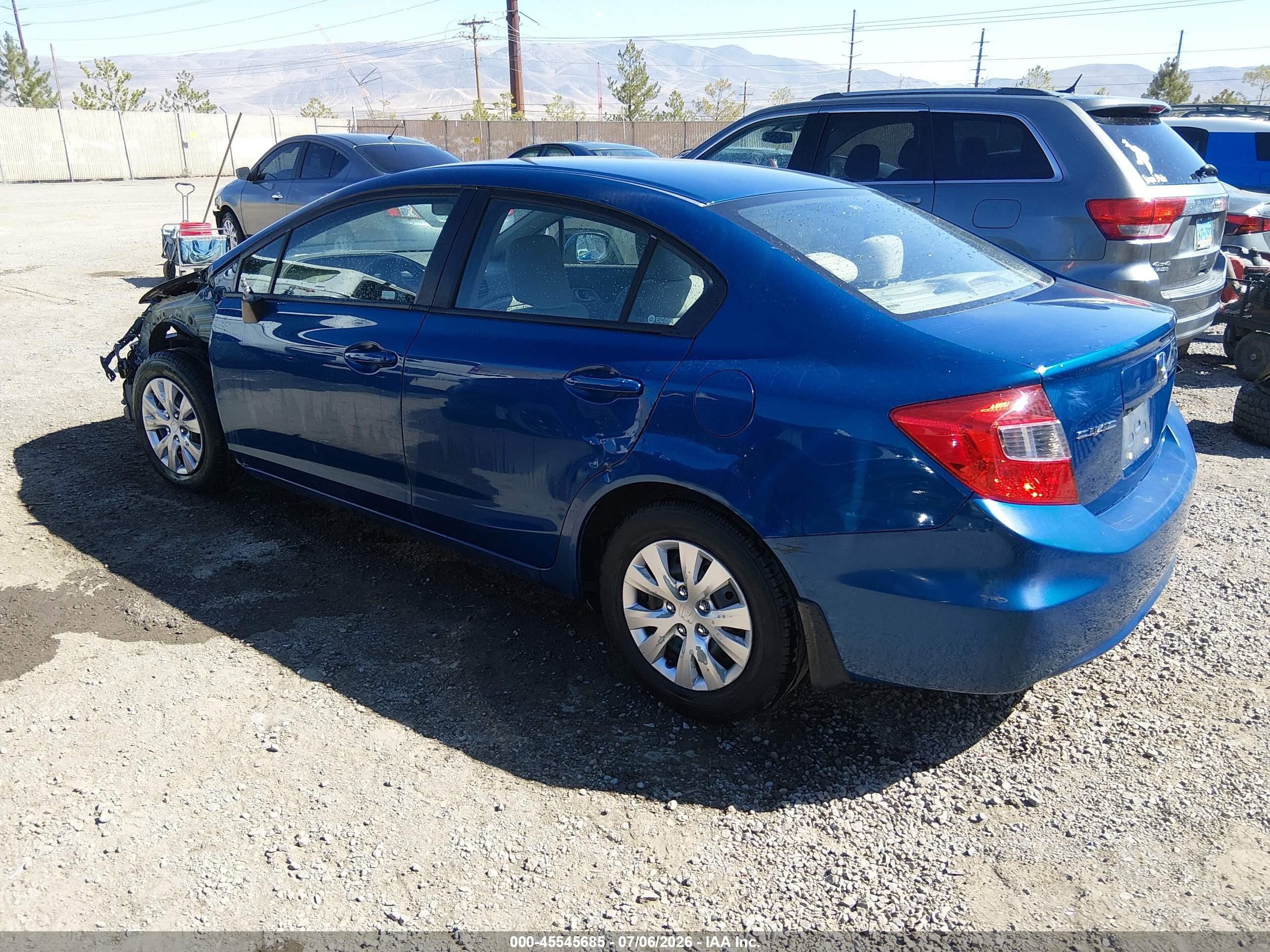 2012 Honda Civic Lx Blue vin: 19XFB2F53CE345750