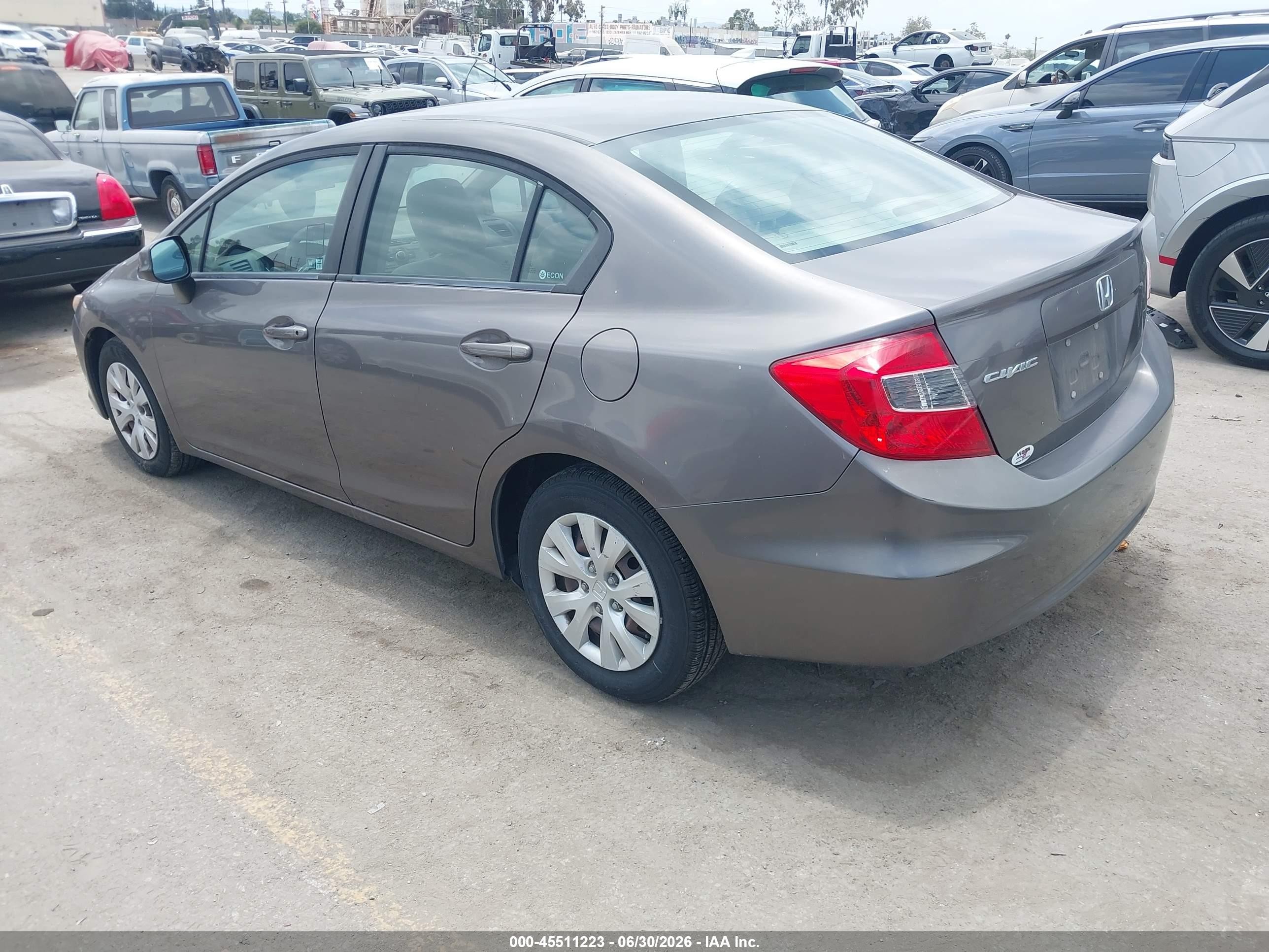 2012 Honda Civic Lx Gray vin: 19XFB2F53CE357350