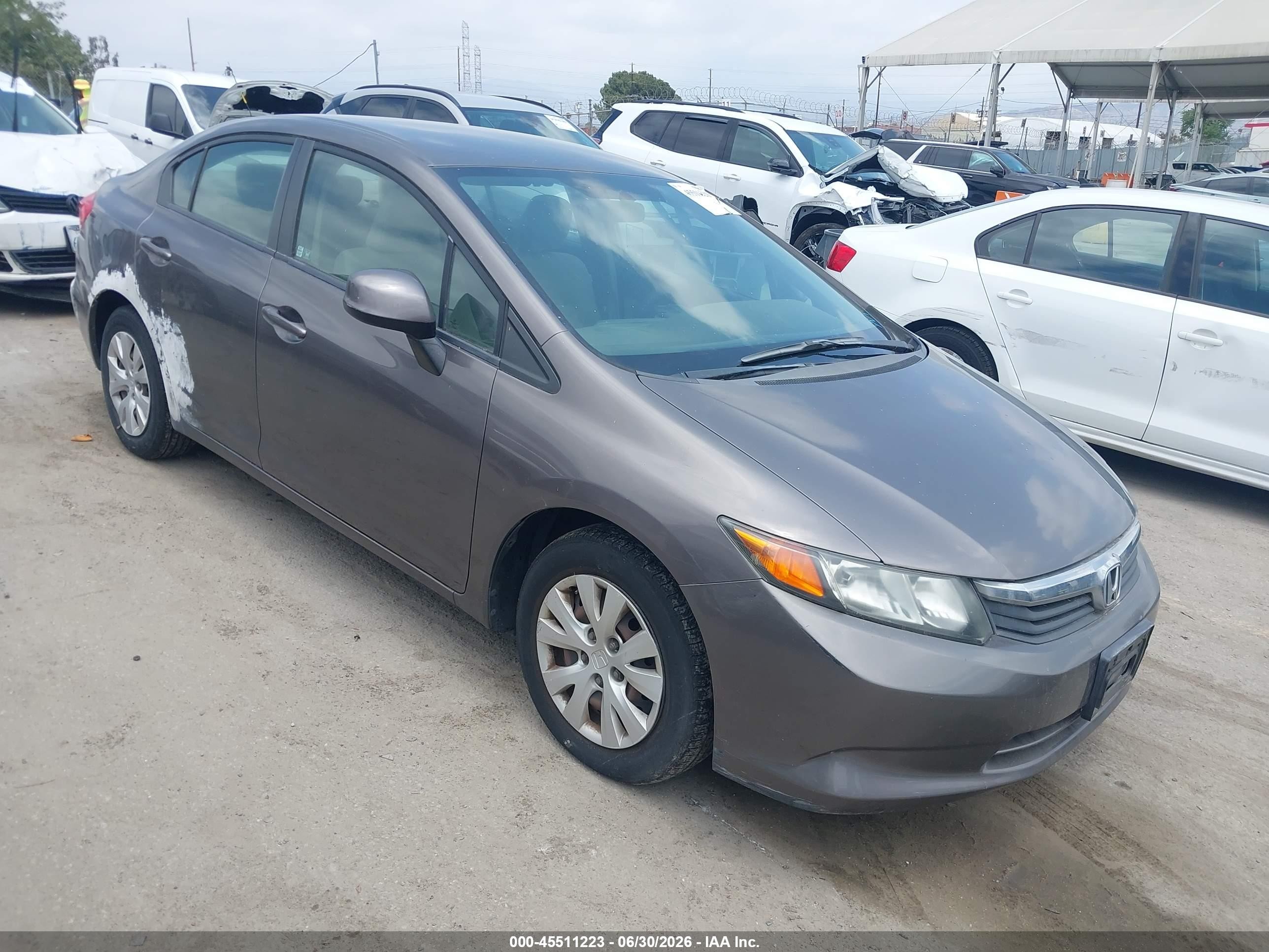 2012 Honda Civic Lx Gray vin: 19XFB2F53CE357350