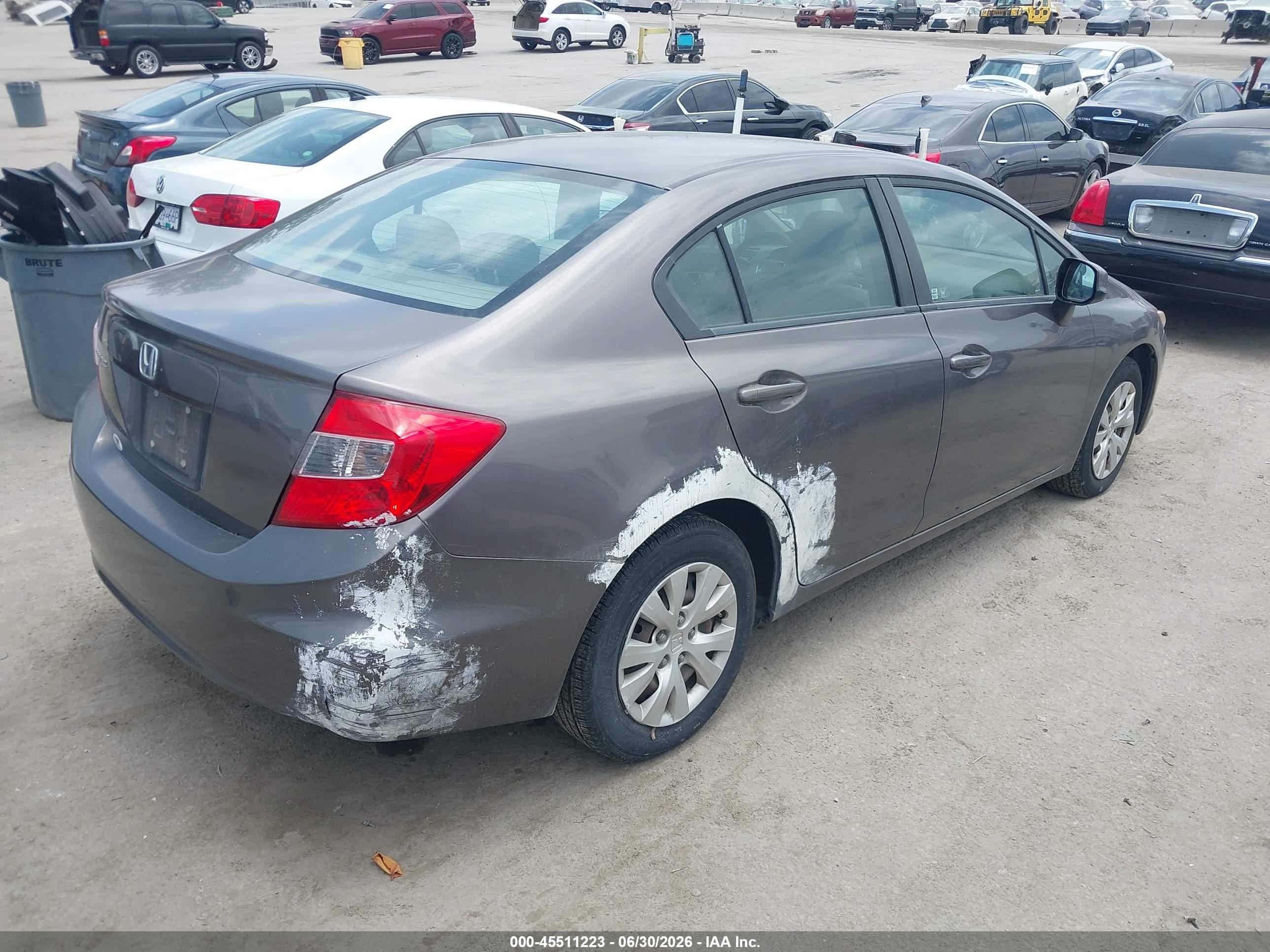2012 Honda Civic Lx Gray vin: 19XFB2F53CE357350