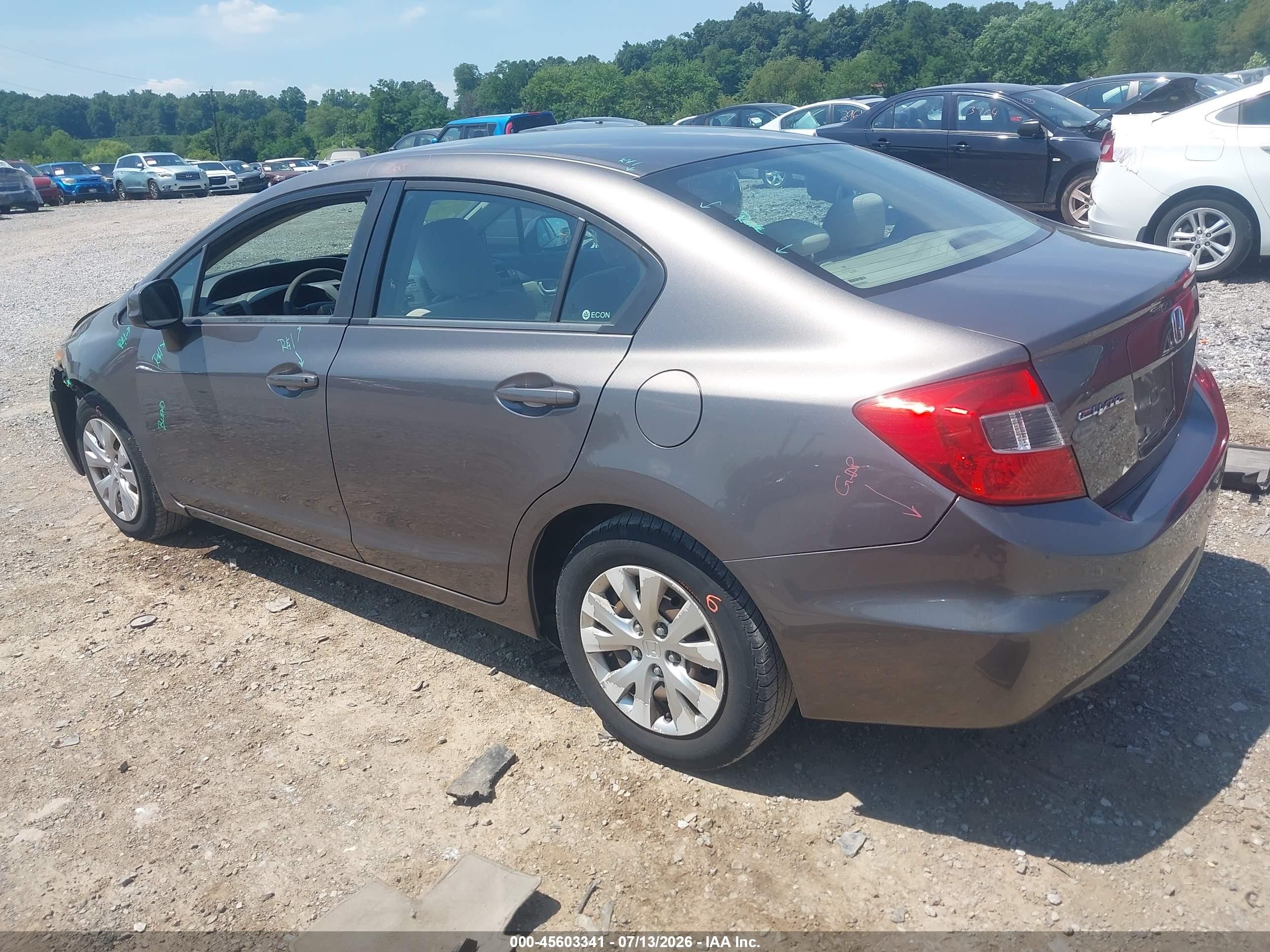 2012 Honda Civic Lx Gray vin: 19XFB2F53CE377176