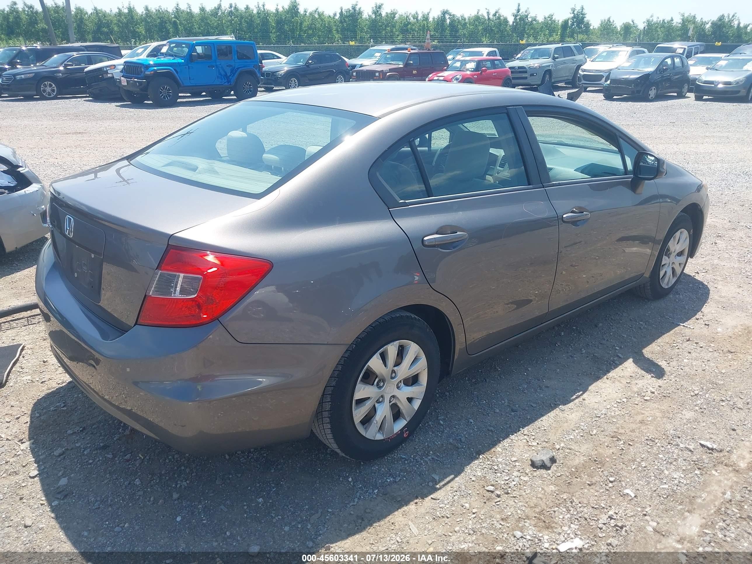 2012 Honda Civic Lx Gray vin: 19XFB2F53CE377176