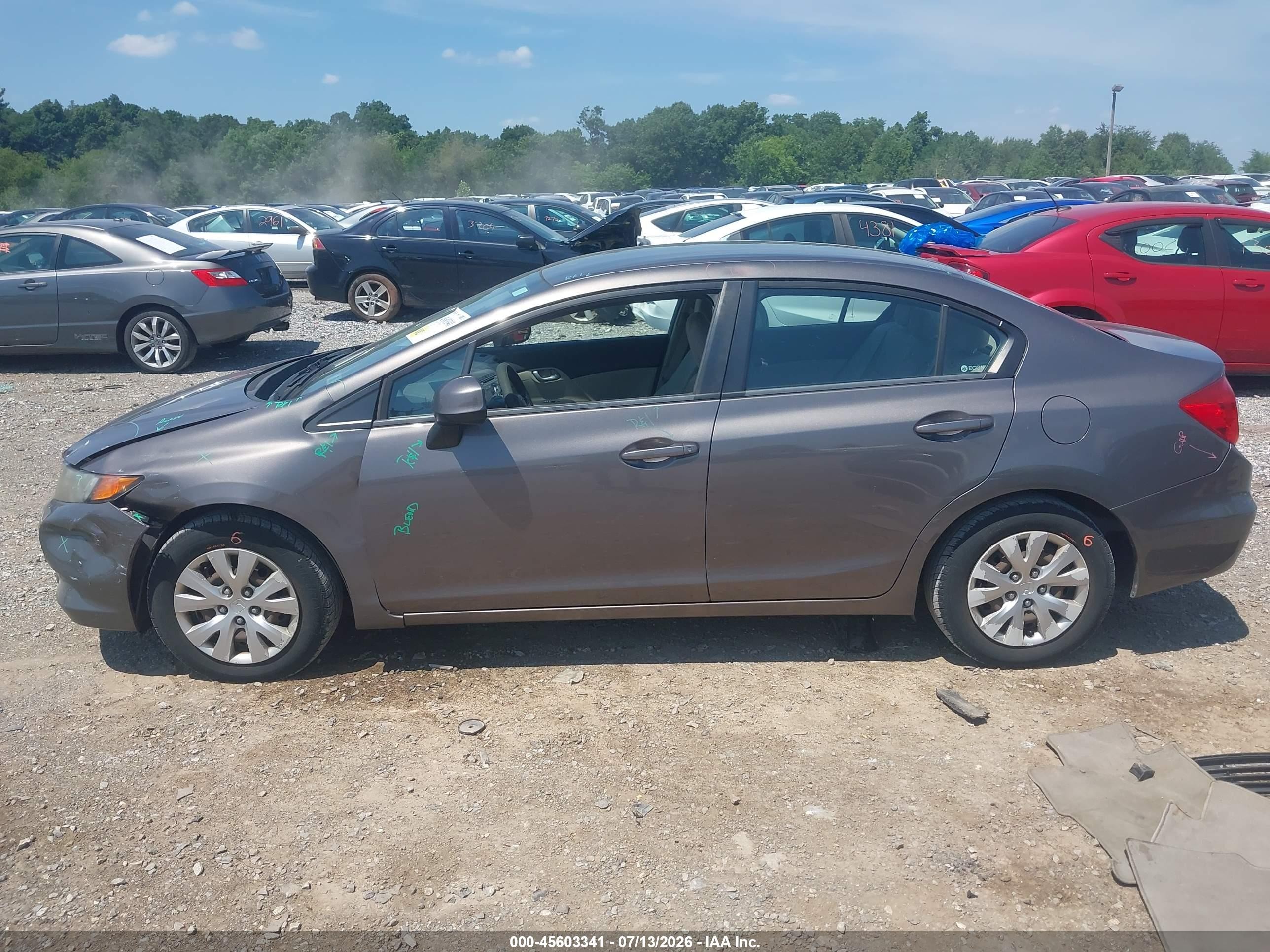 2012 Honda Civic Lx Gray vin: 19XFB2F53CE377176