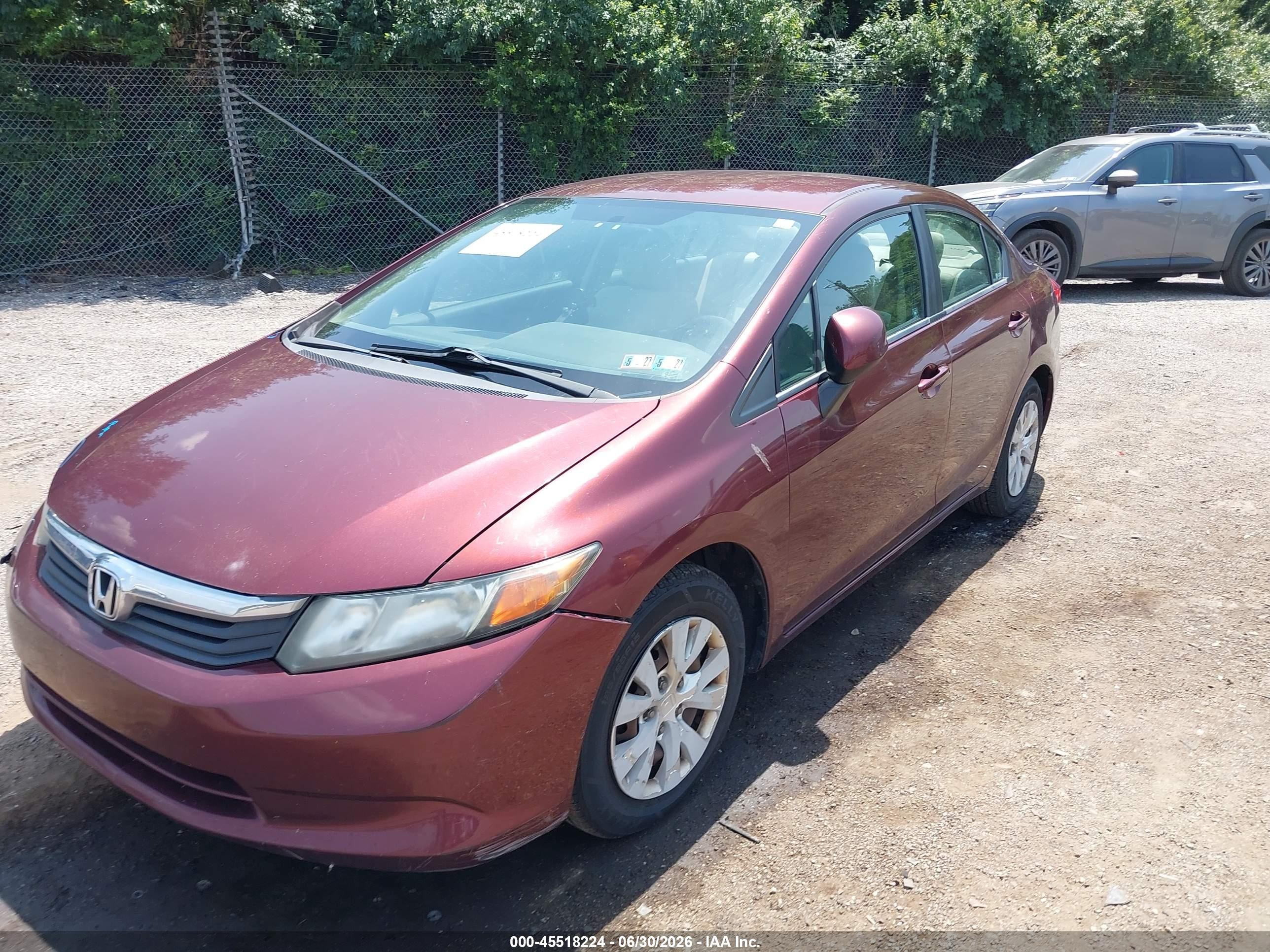 2012 Honda Civic Lx Бордовый vin: 19XFB2F53CE390381