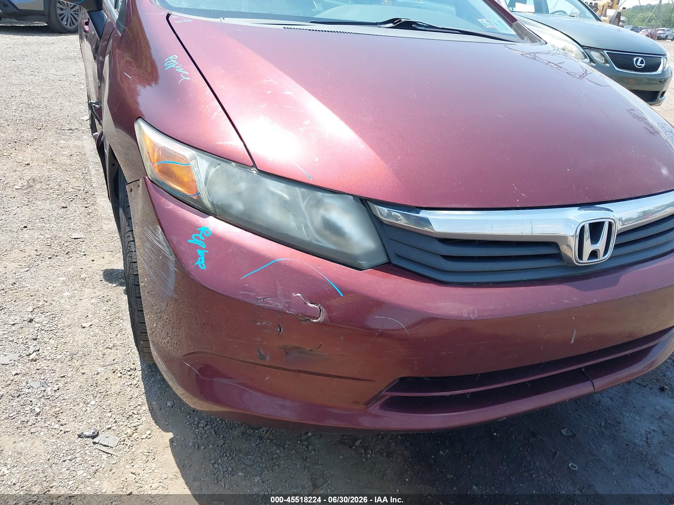 2012 Honda Civic Lx Бордовый vin: 19XFB2F53CE390381