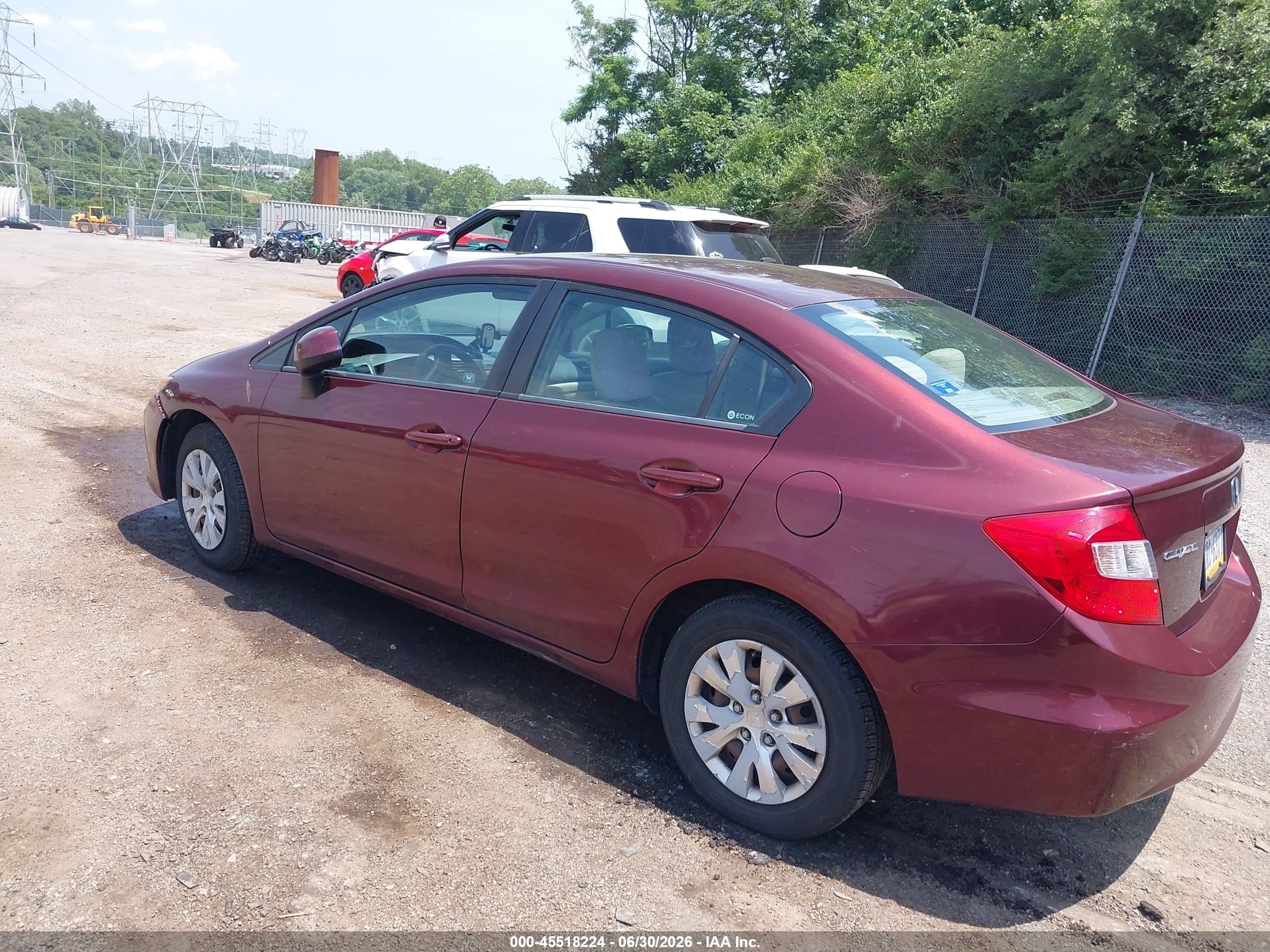 2012 Honda Civic Lx Бордовый vin: 19XFB2F53CE390381