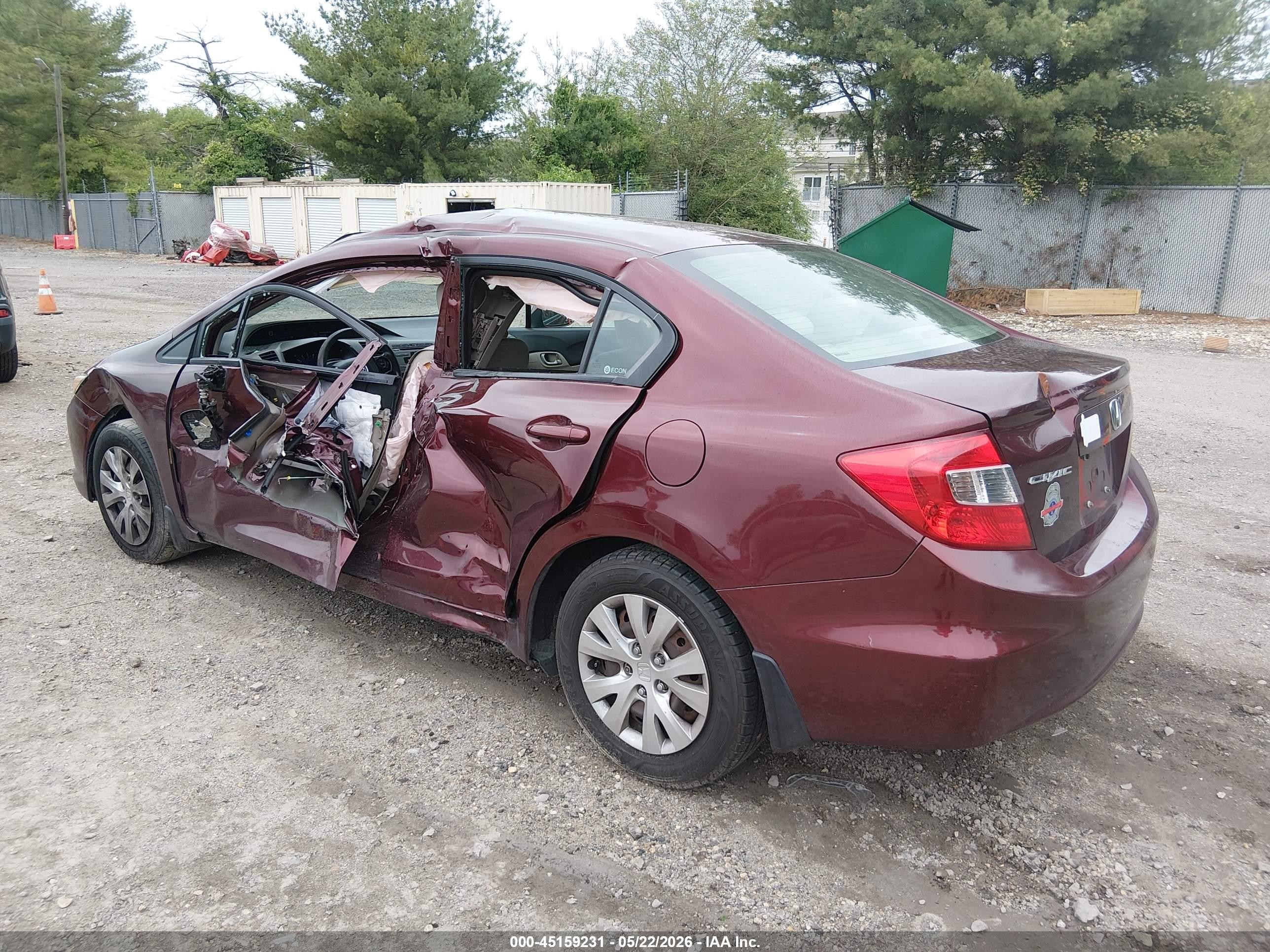 2012 Honda Civic Lx Maroon vin: 19XFB2F53CE392972