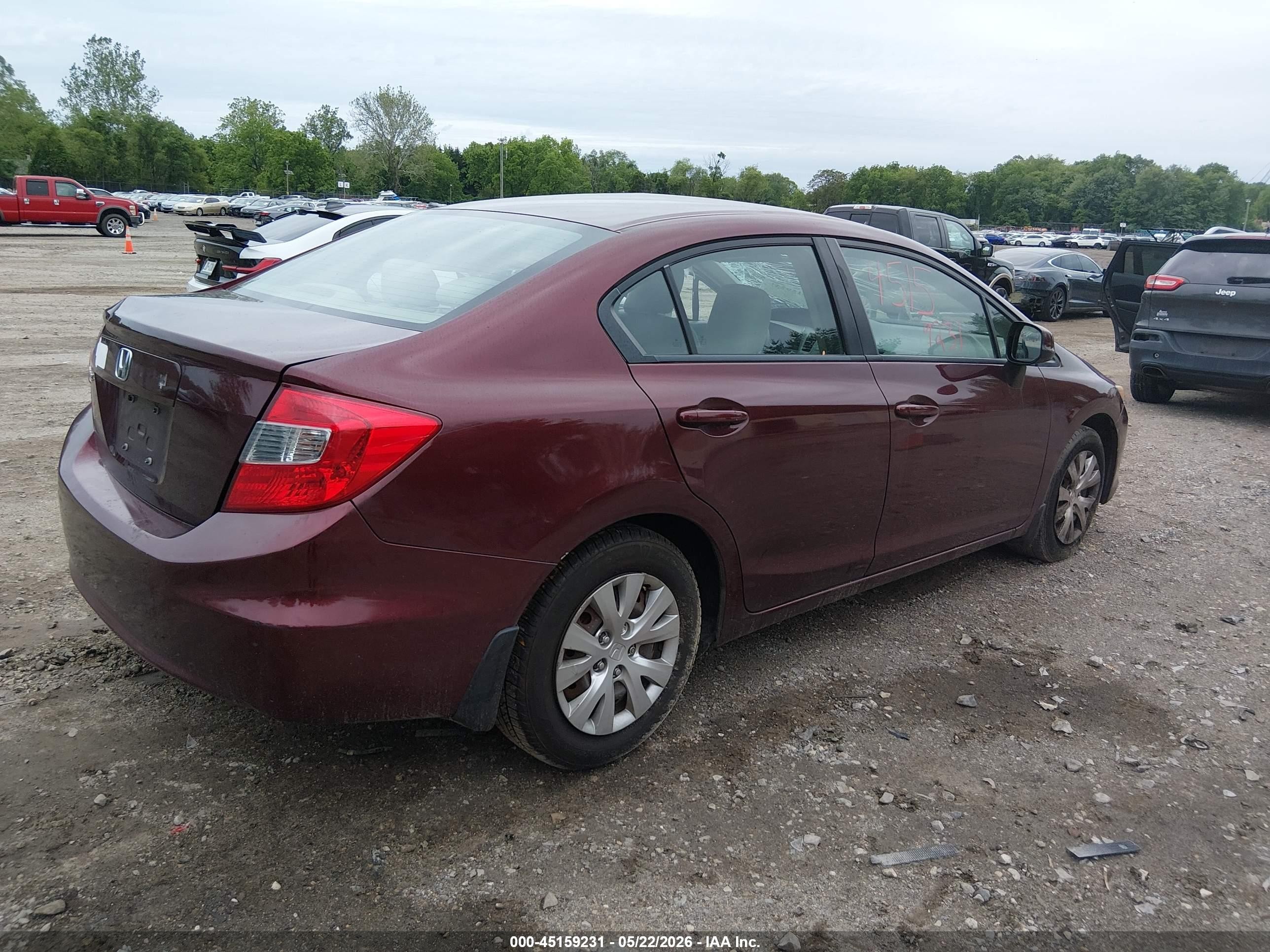 2012 Honda Civic Lx Maroon vin: 19XFB2F53CE392972
