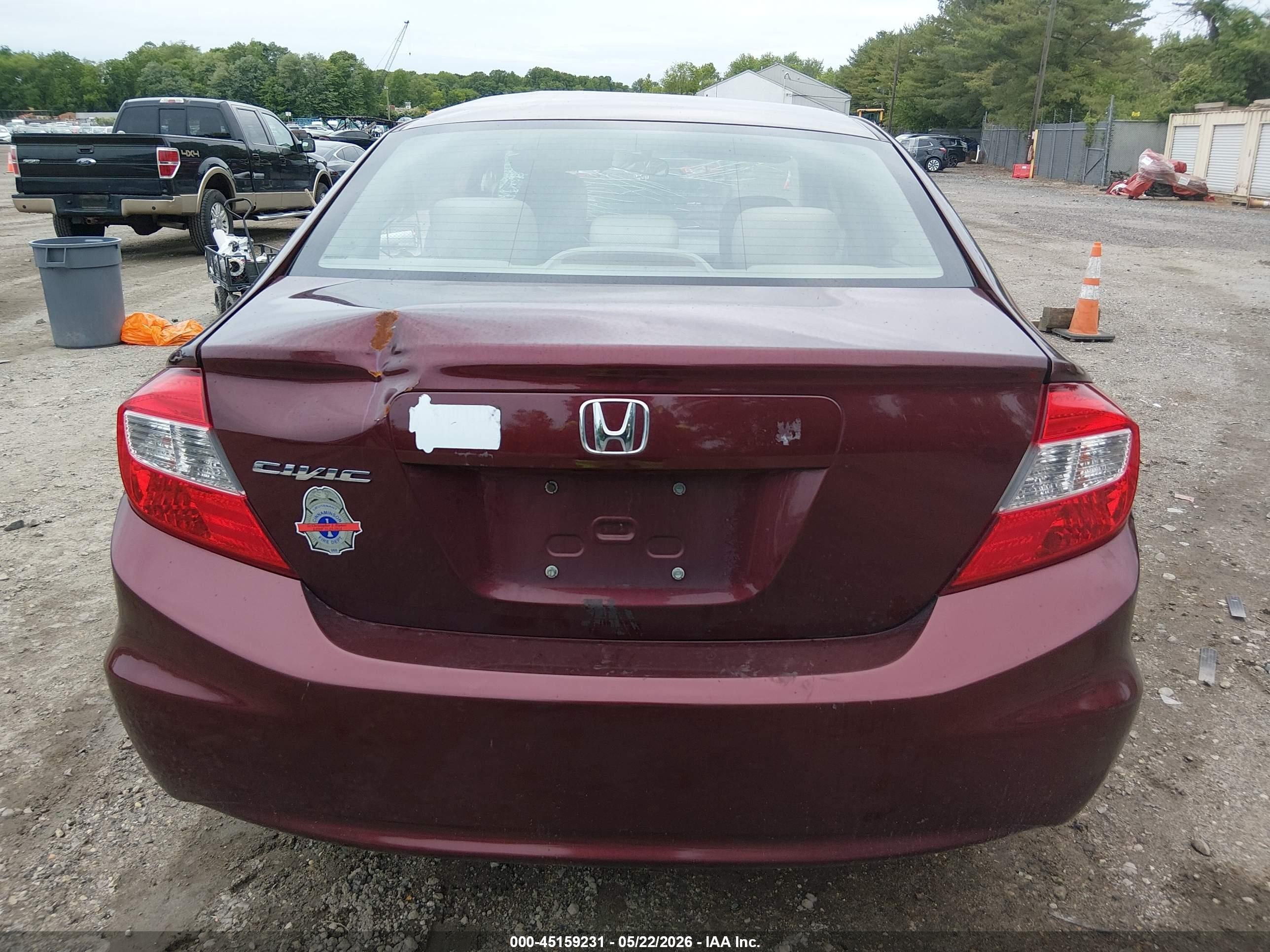 2012 Honda Civic Lx Maroon vin: 19XFB2F53CE392972