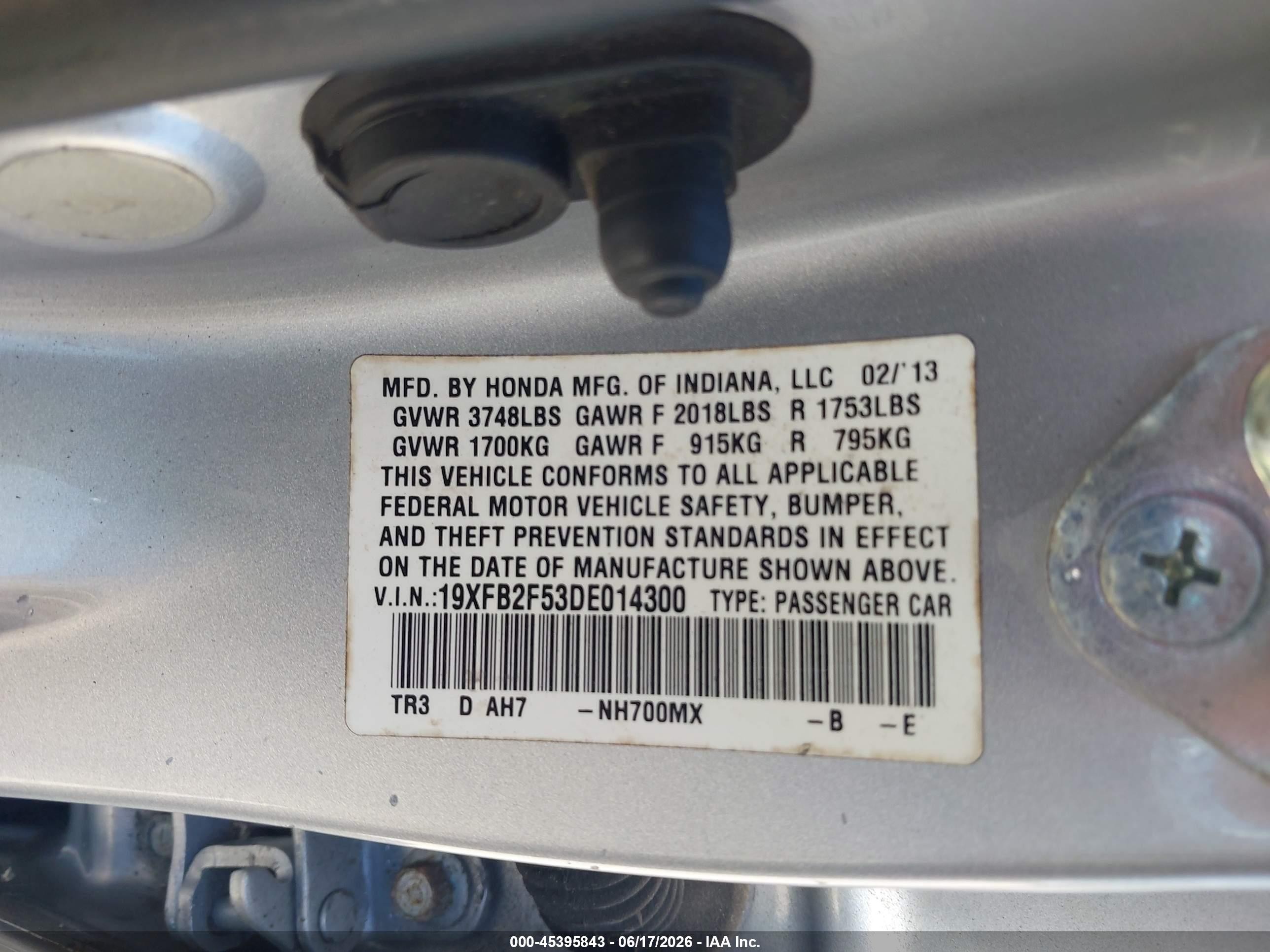 2013 Honda Civic Lx Silver vin: 19XFB2F53DE014300