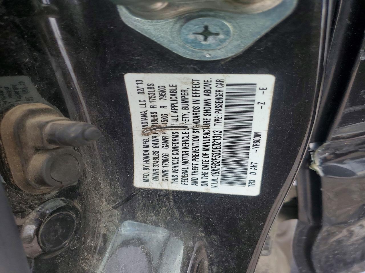 2013 Honda Civic Lx Charcoal vin: 19XFB2F53DE021313