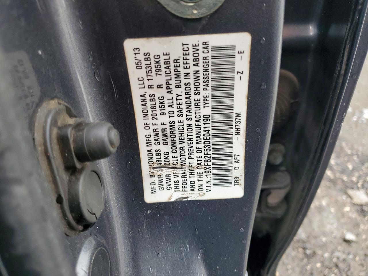 2013 Honda Civic Lx Gray vin: 19XFB2F53DE041190