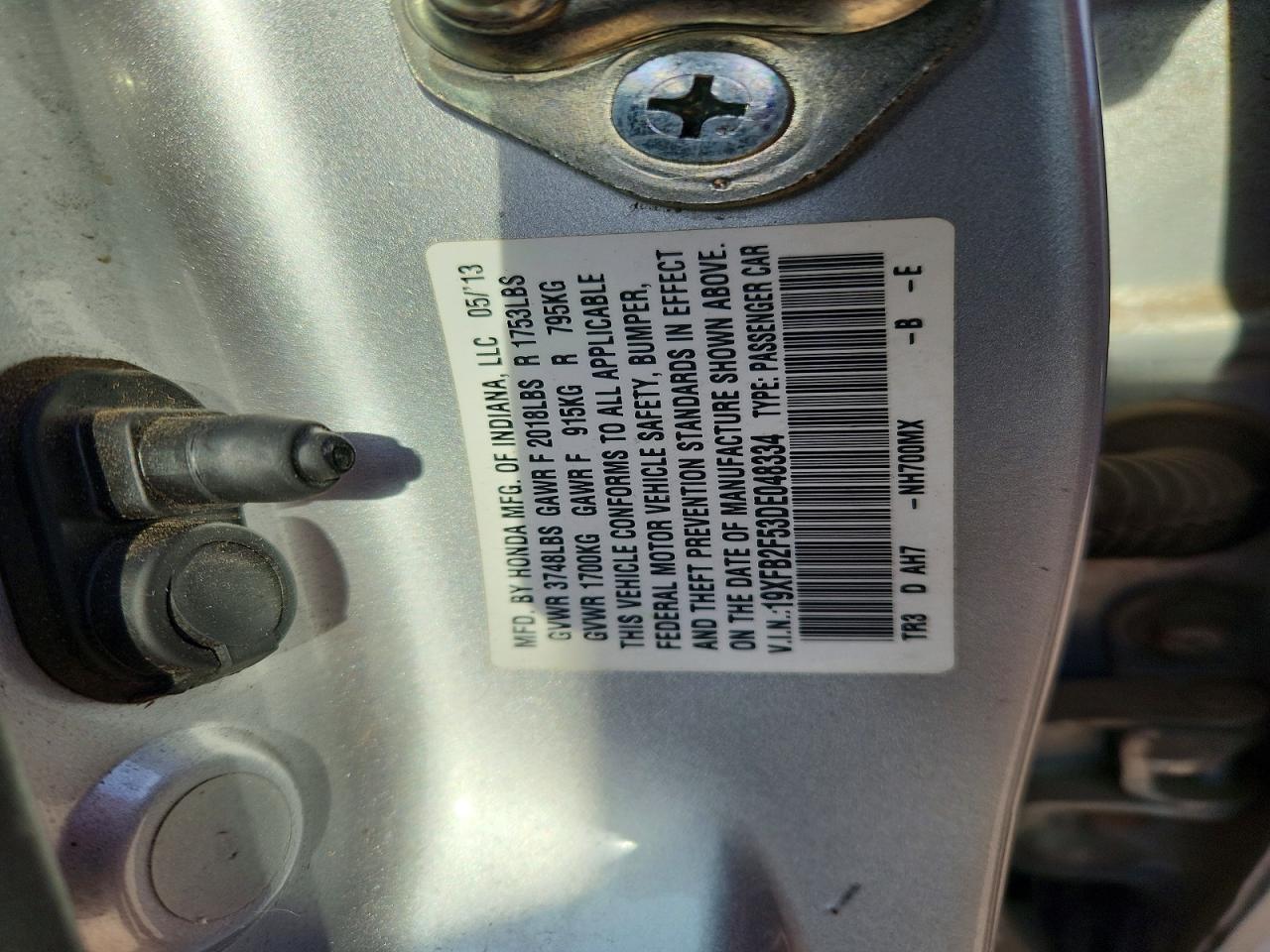 2013 Honda Civic Lx Silver vin: 19XFB2F53DE048334