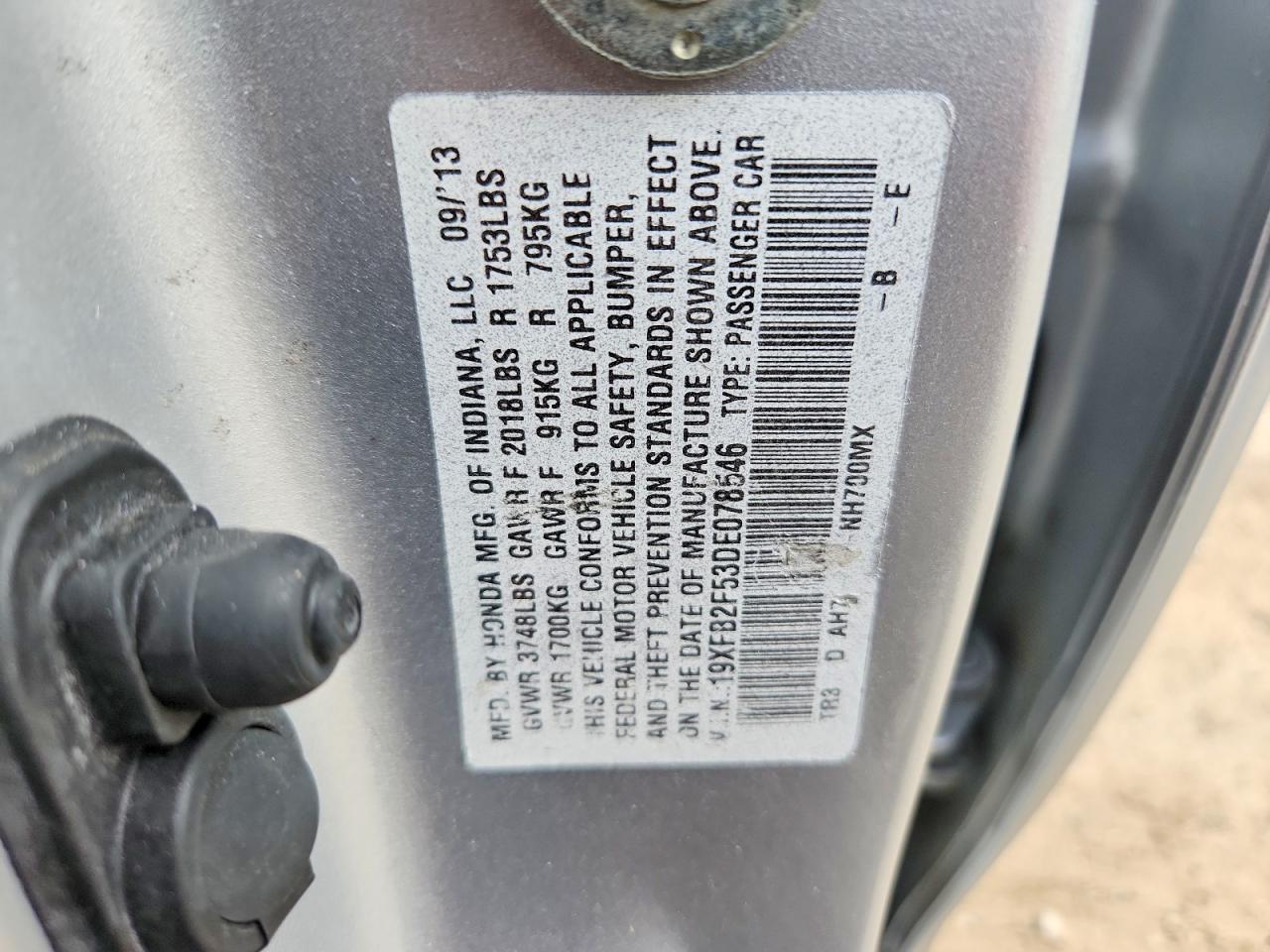 2013 Honda Civic Lx Silver vin: 19XFB2F53DE078546