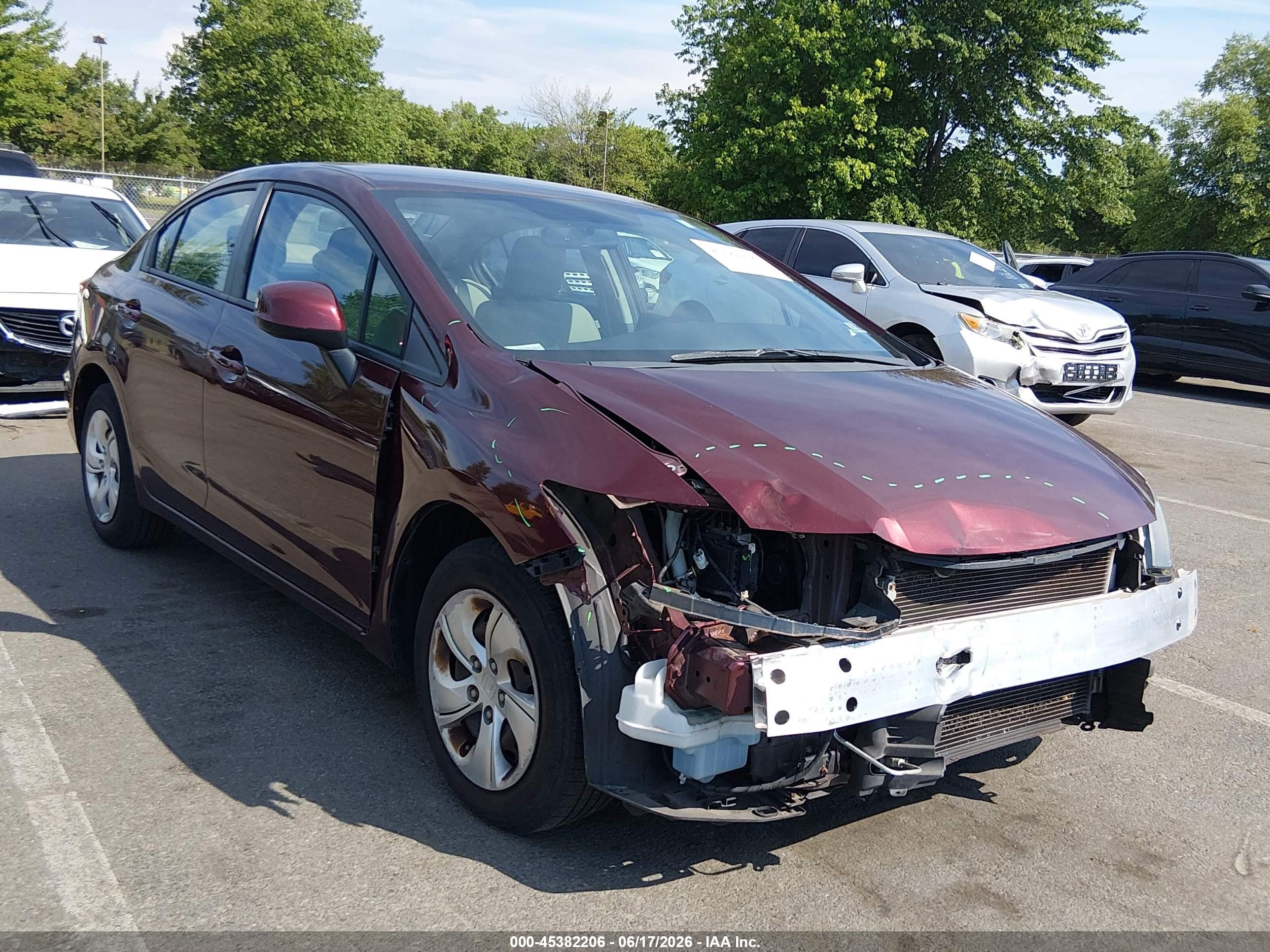 2013 Honda Civic Lx Burgundy vin: 19XFB2F53DE202640