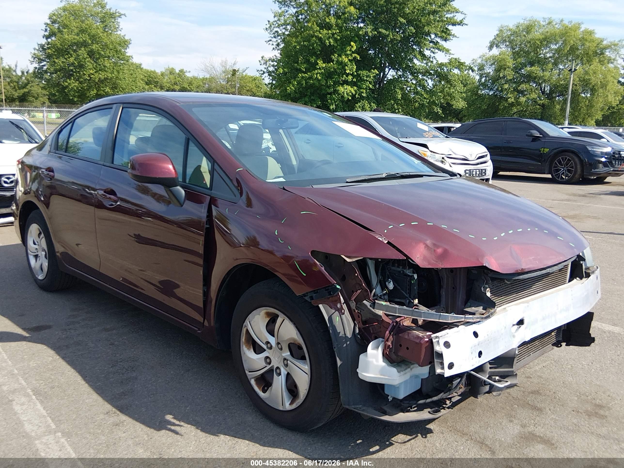 2013 Honda Civic Lx Бордовый vin: 19XFB2F53DE202640