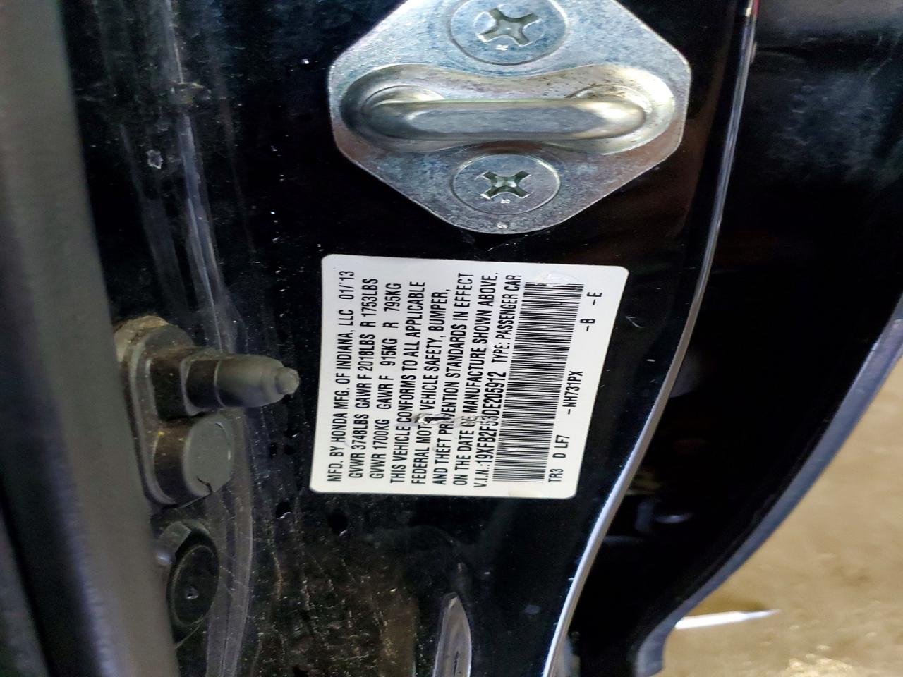 2013 Honda Civic Lx Black vin: 19XFB2F53DE205912