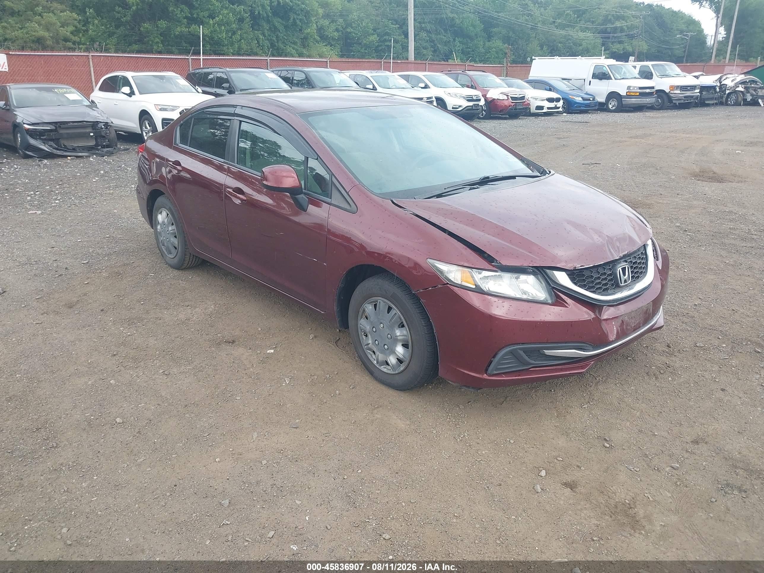 2013 Honda Civic Lx Burgundy vin: 19XFB2F53DE233712