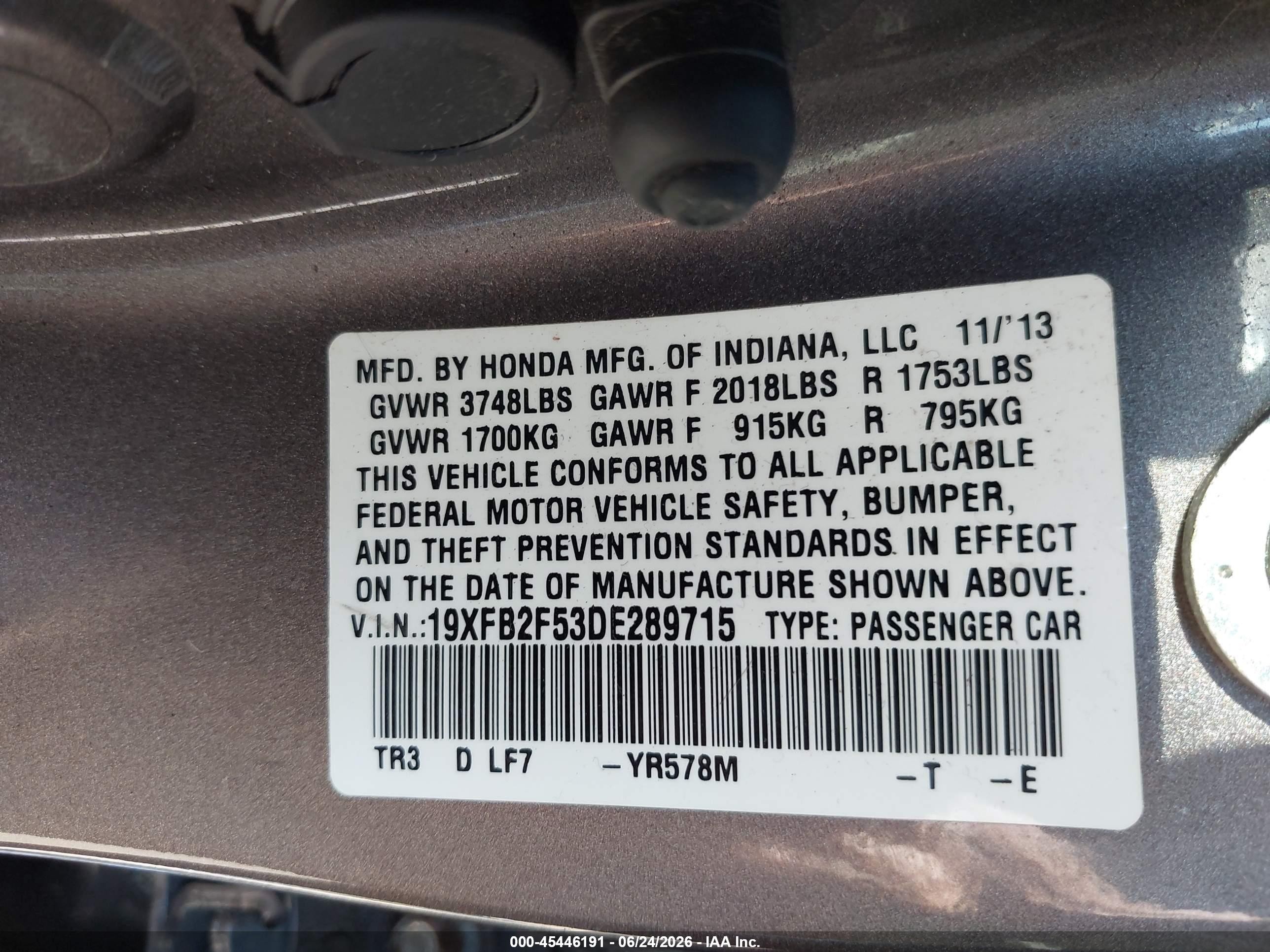 2013 Honda Civic Lx Brown vin: 19XFB2F53DE289715