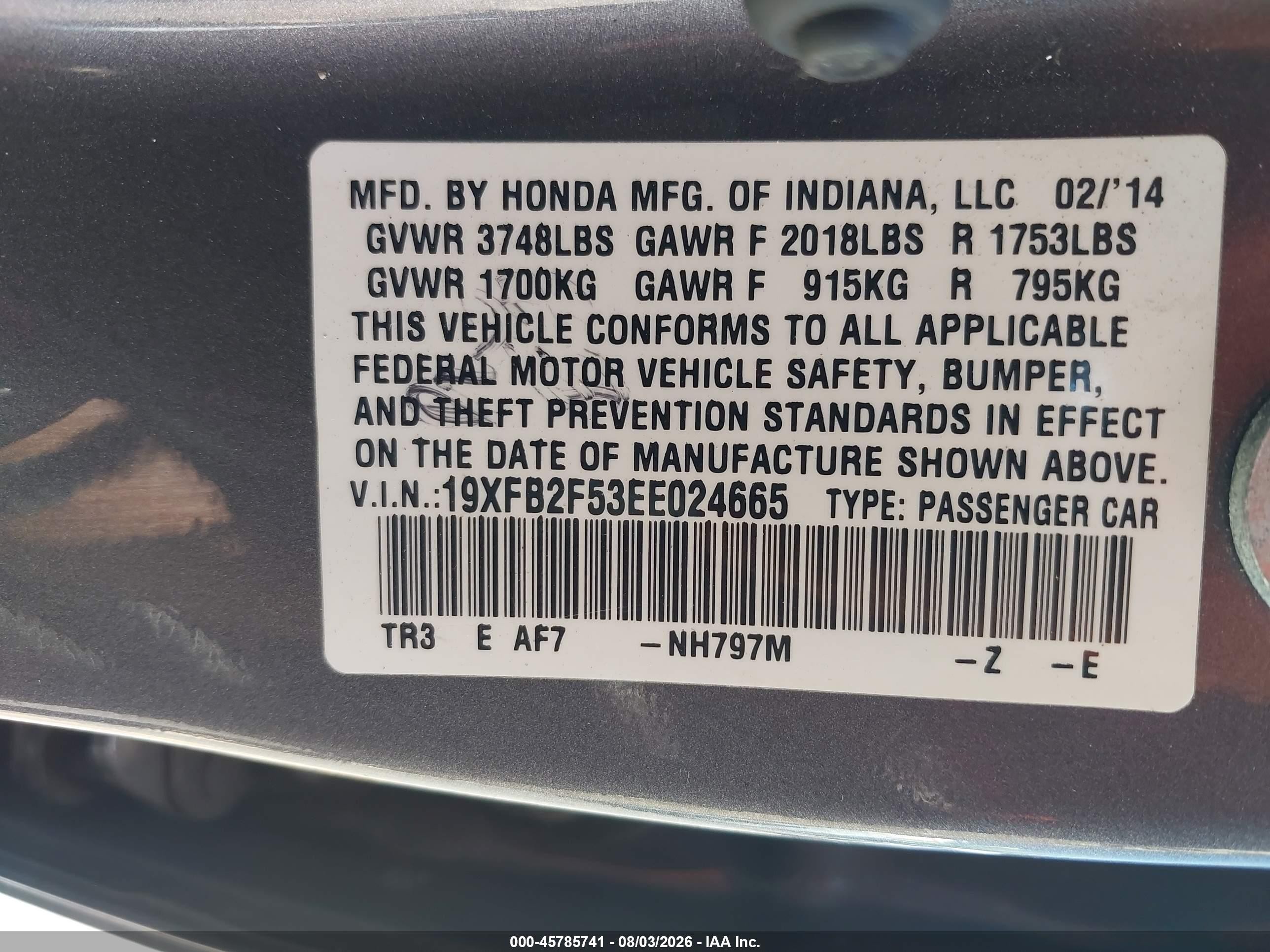 2014 Honda Civic Lx Синий vin: 19XFB2F53EE024665
