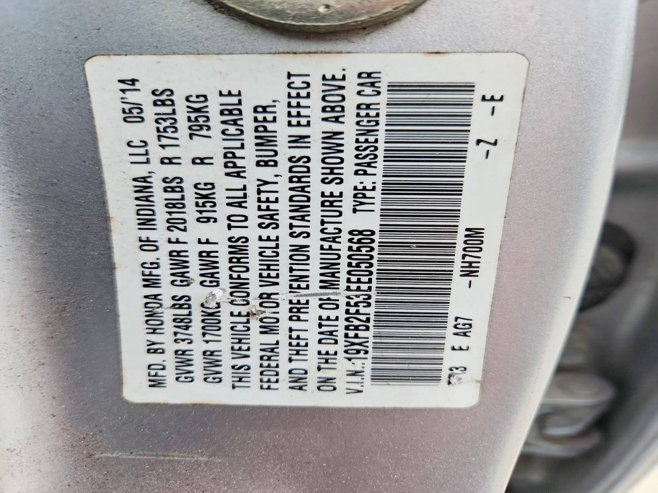 2014 Honda Civic Lx Silver vin: 19XFB2F53EE050568