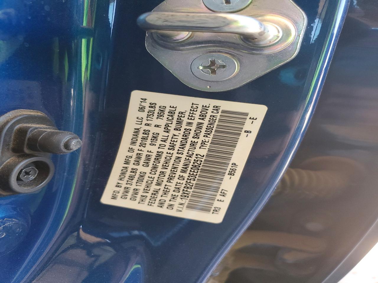 2014 Honda Civic Lx Blue vin: 19XFB2F53EE062512