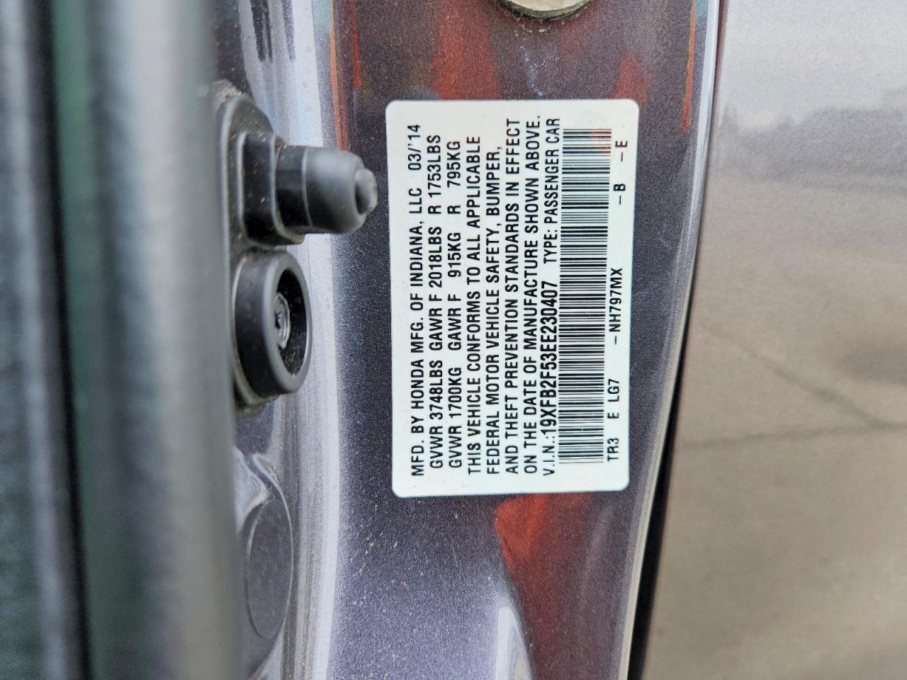 2014 Honda Civic Lx Gray vin: 19XFB2F53EE230407