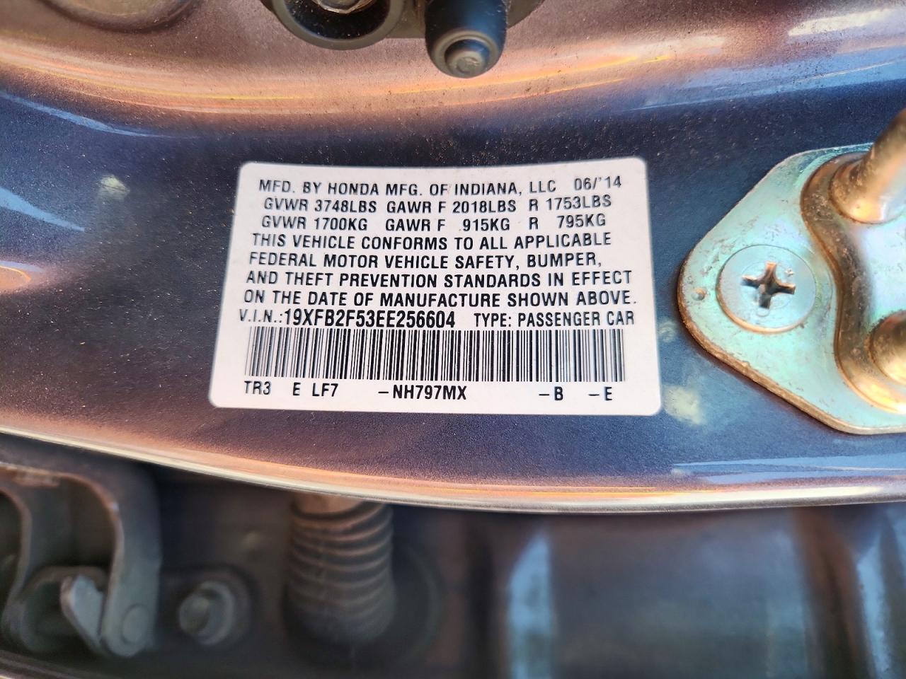 2014 Honda Civic Lx Charcoal vin: 19XFB2F53EE256604