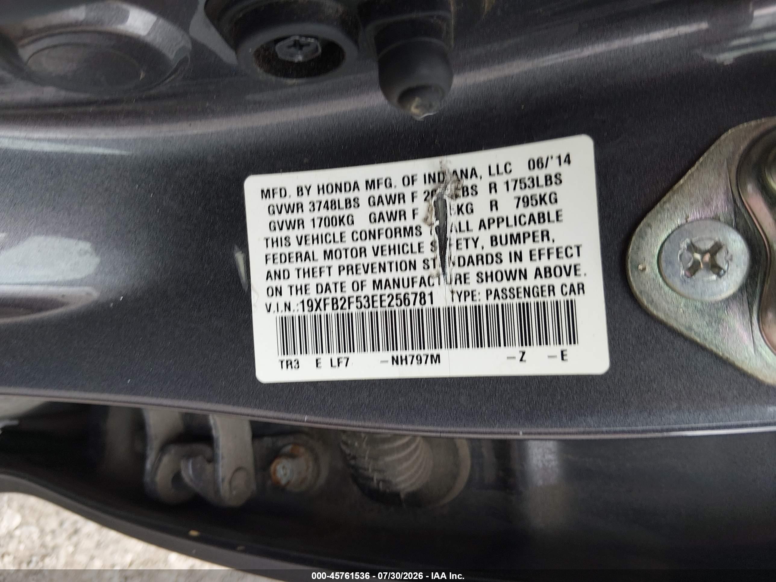 2014 Honda Civic Lx Gray vin: 19XFB2F53EE256781