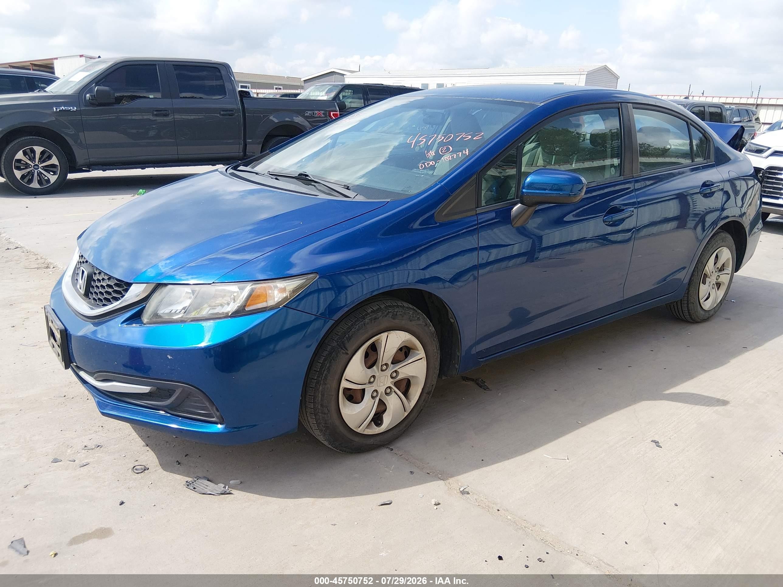 2014 Honda Civic Lx Blue vin: 19XFB2F53EE267523