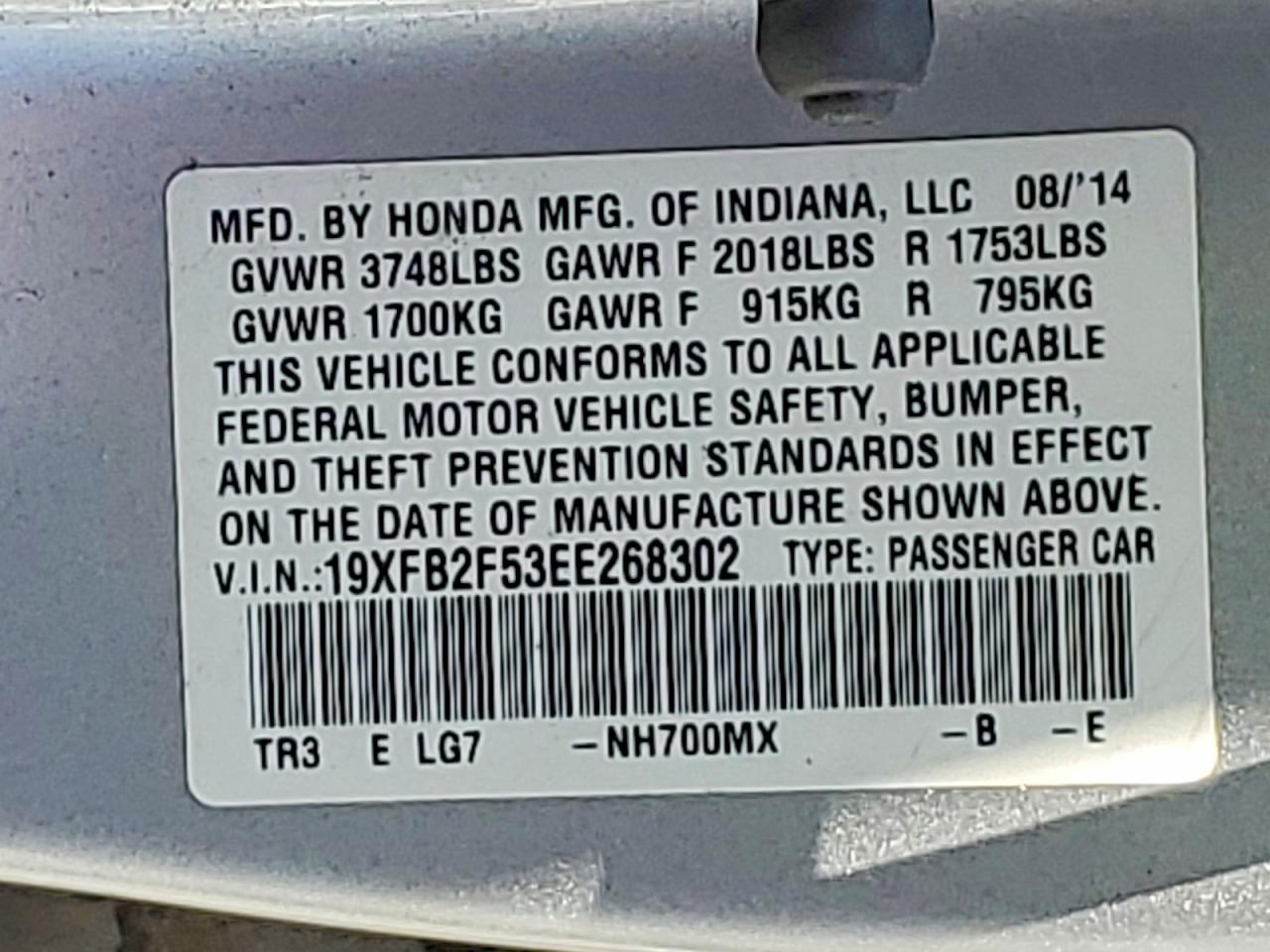 2014 Honda Civic Lx Silver vin: 19XFB2F53EE268302