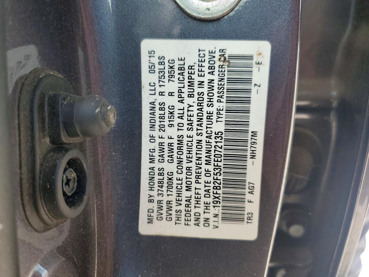 2015 Honda Civic Lx Gray vin: 19XFB2F53FE072135